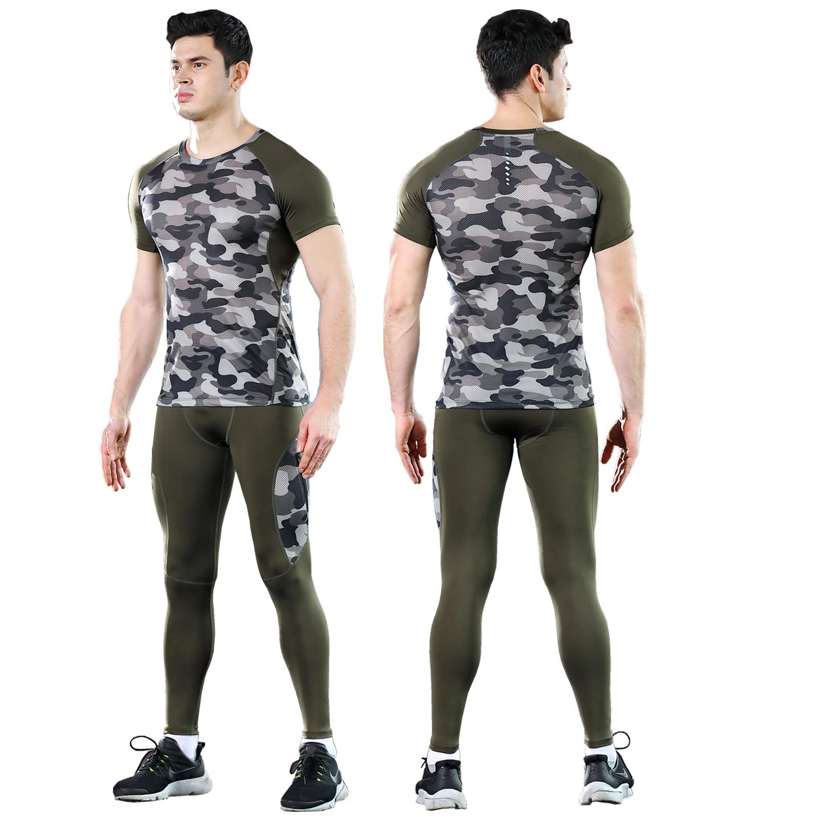 Men's Quick-drying Underwear, Camouflage Suits, Long-sleeved Tops and Trousers, Suitable for Mountaineering,Cycling, Skiing, Training, Hiking, Outdoor Sports
