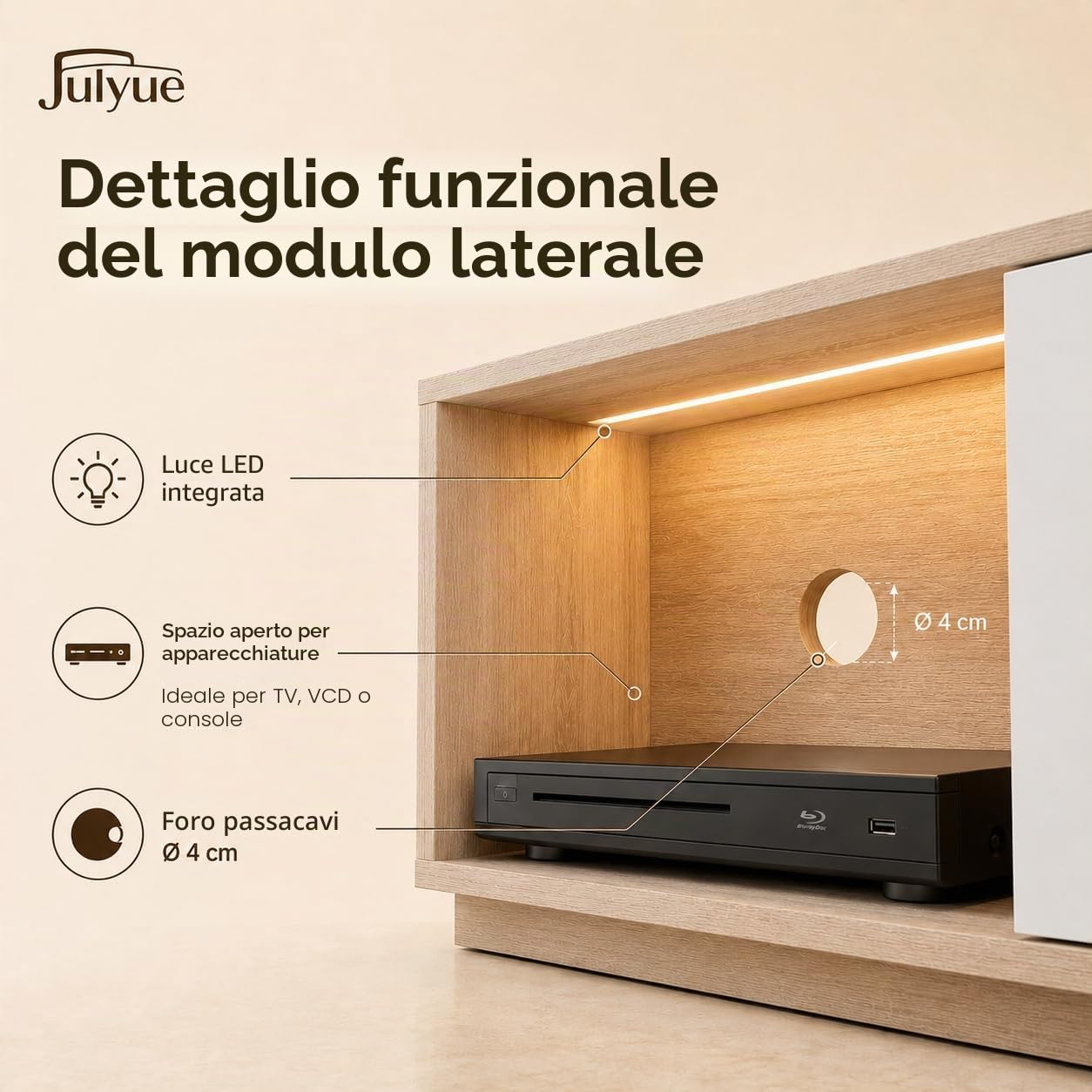 Mobile TV estensibile con luci LED intelligenti, supporto per TV fino a 75", striscia LED con sensore e telecomando, con USB e archiviazione integrata (bianco moderno, 163-240 × 38 × 44cm)