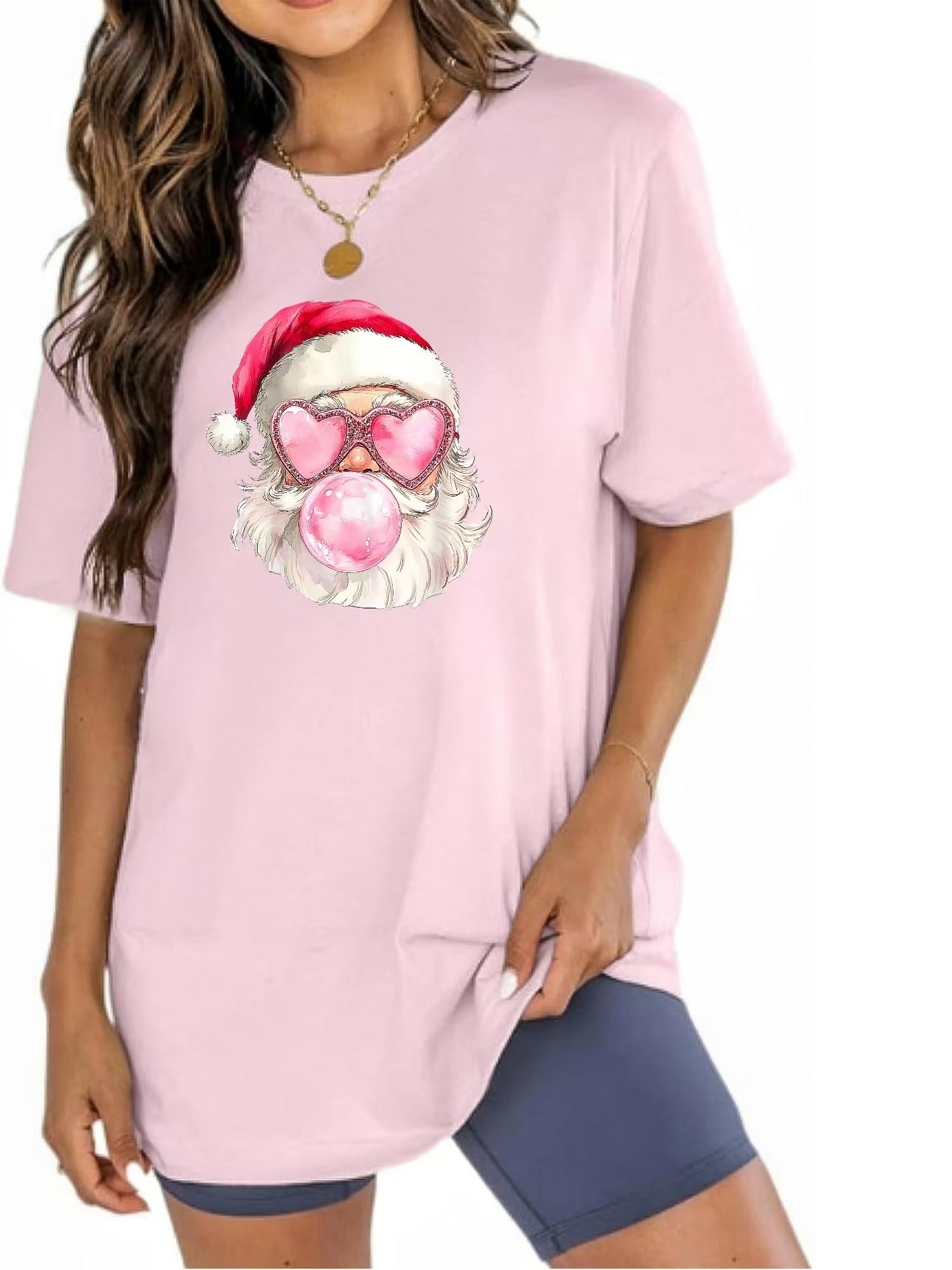 YOKVAN Womens Cotton Christmas Tshirts Loose Fit Oversized Boyfriend Long Tee Shirts Tunic Christmas Tops