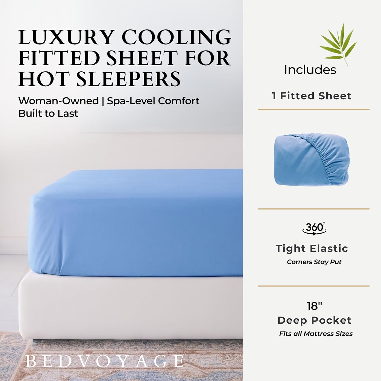 BedVoyage King Size 18" Deep Pocket Fitted Sheet, Non Slip Tight Elastic, Silky-Soft & Cooling, Luxury 100% Viscose Derived from Bamboo Fitted Sheets, King - Ocean