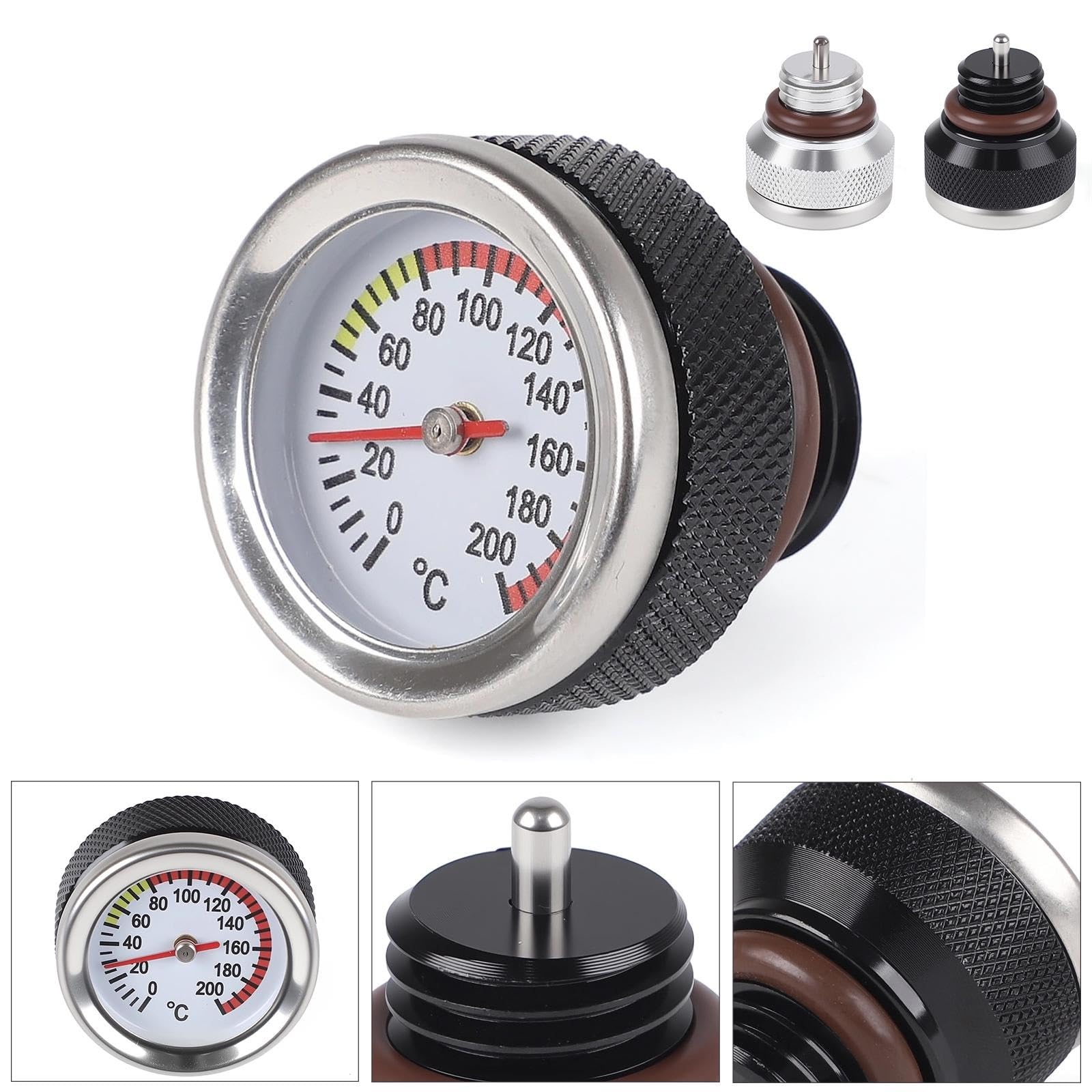 M20x2,5 Motorrad Tankdeckel Abdeckung 0-200 Celsius Öltemperaturanzeige Zeiger Thermometer Zifferblatt Meter Schwarz Silber Pedale Positions sensor(Black)