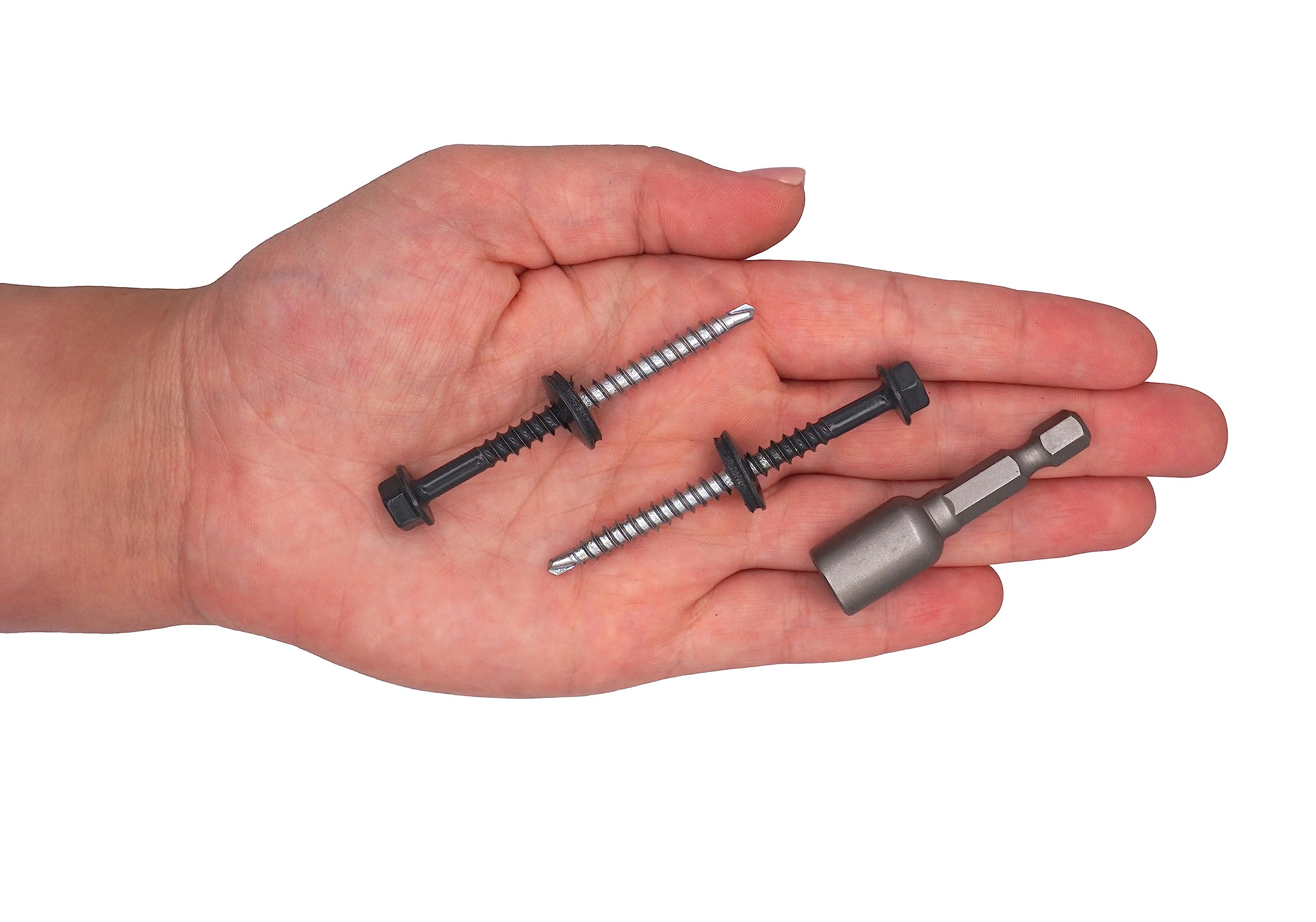SKIR'CO (200 szt.) Malowane wkręty dachowe 4,8 x 60 mm, z łbem sześciokątnym, wkręty samowiercące z podkładką EPDM (szary antracyt, RAL 7016)