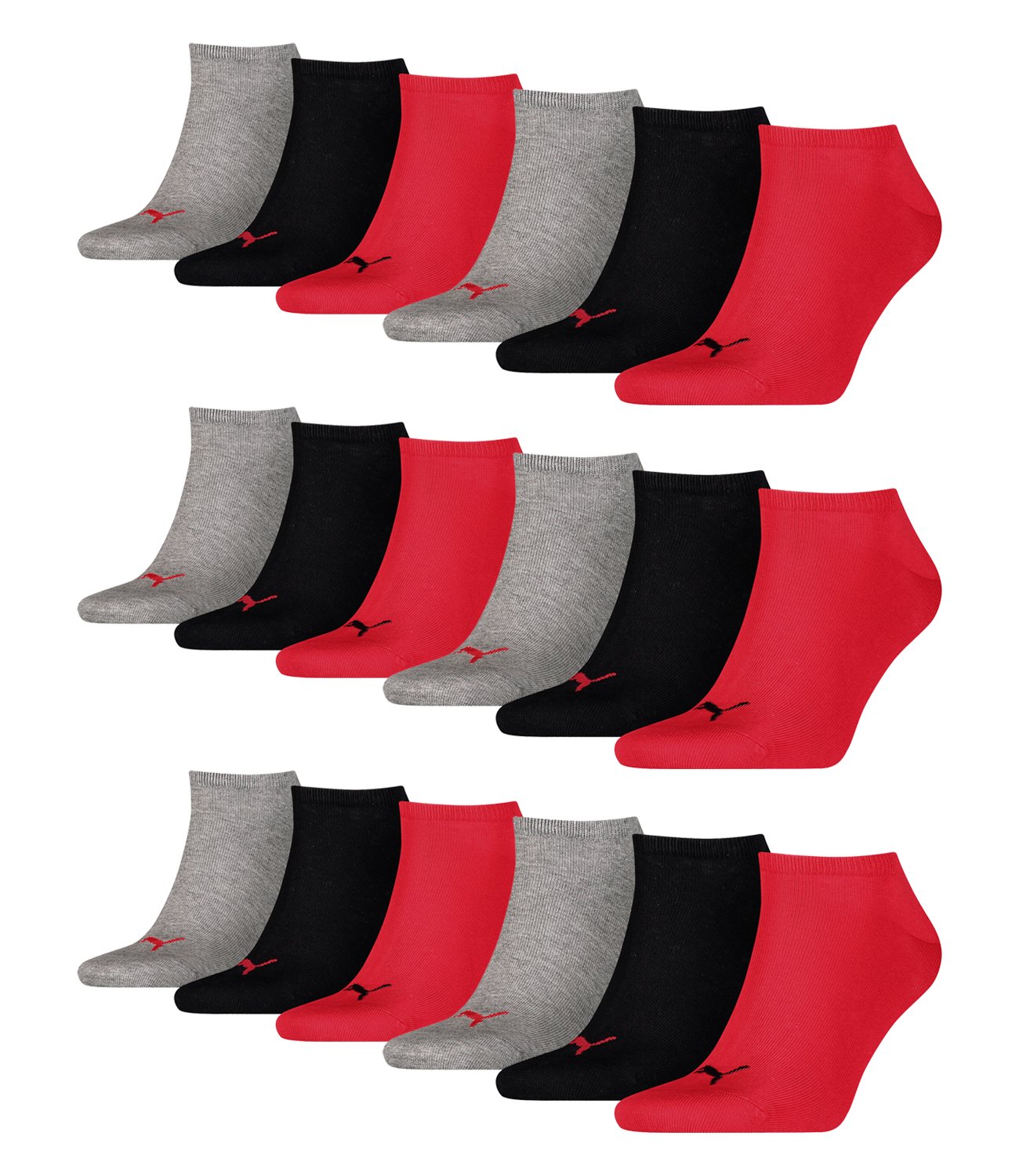 Puma Unisex Sneaker skarpetki krótkie skarpety sportowe 261080001 18 par, kolor: wielokolorowe, ilość: 18 par (6 x 3 pary), rozmiar: 47-49, artykuł:-232 czarny/czerwony