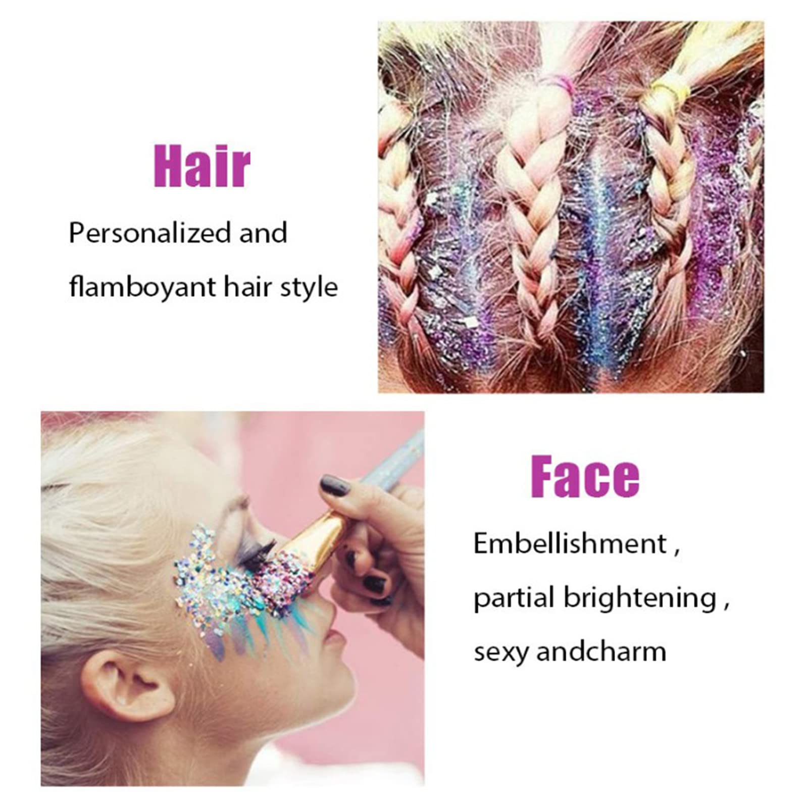 MKNZOME 2pcs Multi-colored Face & Body Glitter Gel, Holographic Festival Accessories, Mermaid Sequins - Image 2