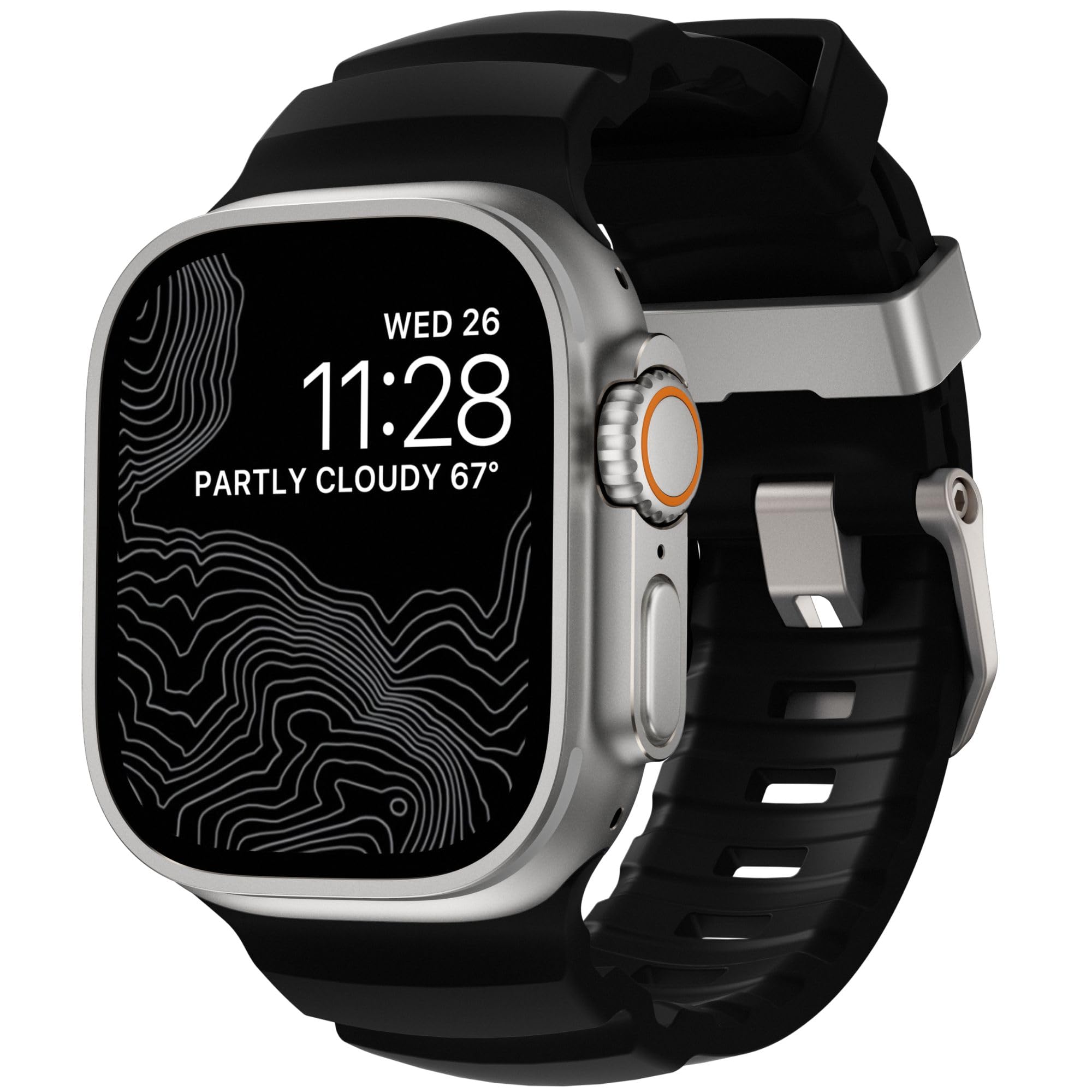 NOMAD Rocky Point Band | für Apple Watch 42/44/45/49 mm |ultimative leistungsstarke Uhrenarmband I Carbon Black Connector Natural