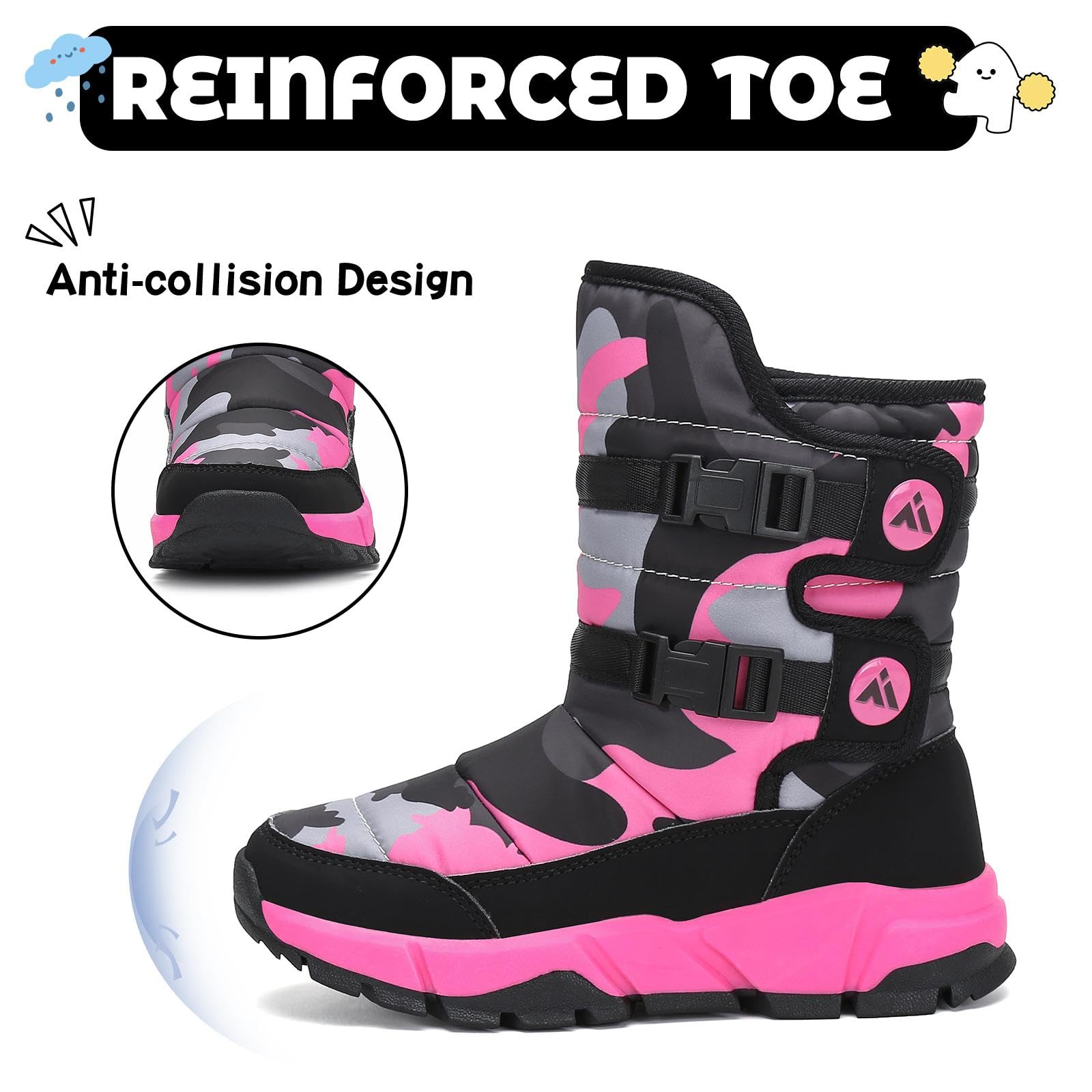 Mishansha Bambini Stivali da Neve Ragazze Caldo Fodera Stivaletti Invernali Ragazzi Scarpe Comodo Antiscivolo