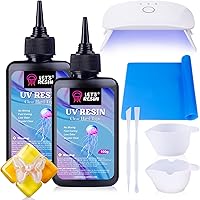 LET'S RESIN UV Resin Kit 200g Crystal Clear Low Odor with UV Lamp Silicone Mat - Hard Epoxy Starter for Jewelry Crafts Keychains