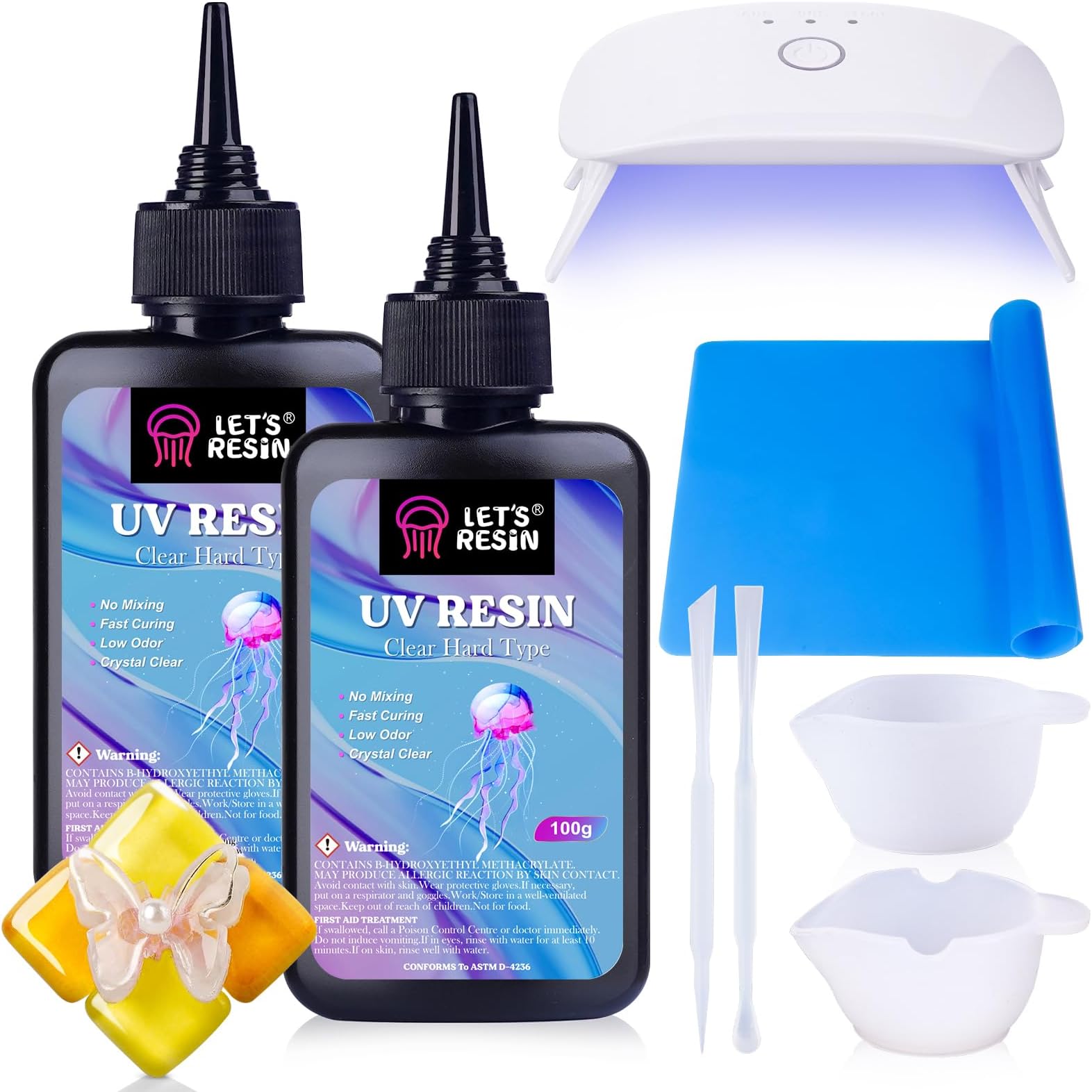 UV Resin Kit with Lamp, Upgraded 200g Crystal Clear&Low Odor UV Resin Kit, UV Light, Silicone Mat, Ultraviolet Epoxy Resin Hard, UV Resin Starter Kit for Jewelry, Craft Decor