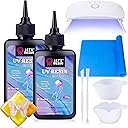 LET'S RESIN UV Resin with Light,Upgraded 200g Crystal Clear&Low Odor,UV Light,Silicone Mat,Ultraviolet Epoxy Resin Hard, Starter Kit for Jewelry,Craft Decor, Keychain Making