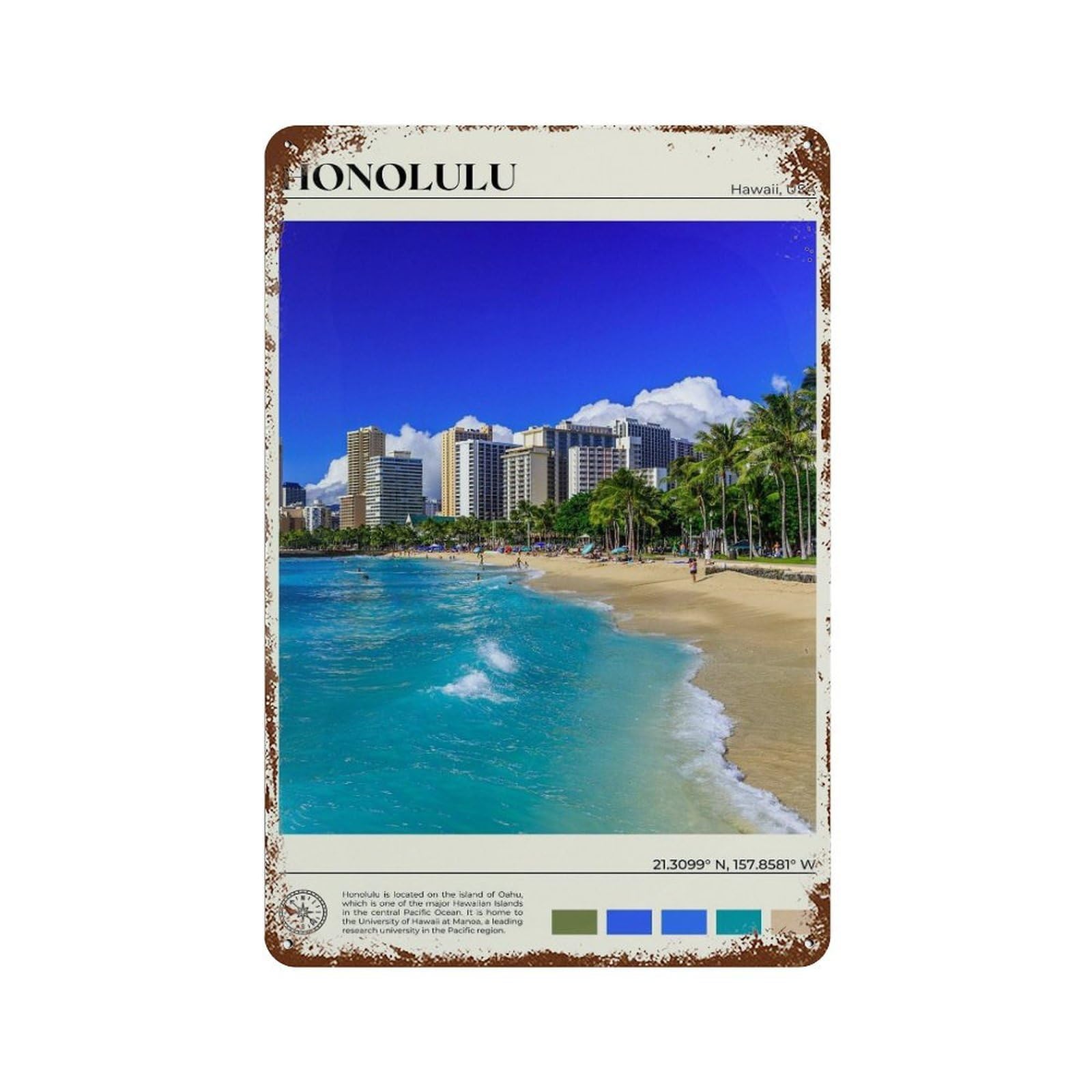 xiaoxiaoshen Real Photo Honolulu Decor Hawaii Wall Decor Art Metal Tin Poster Modern Home Decor Art Home Bar Shop Decorations Vintage Sign 30x20cm