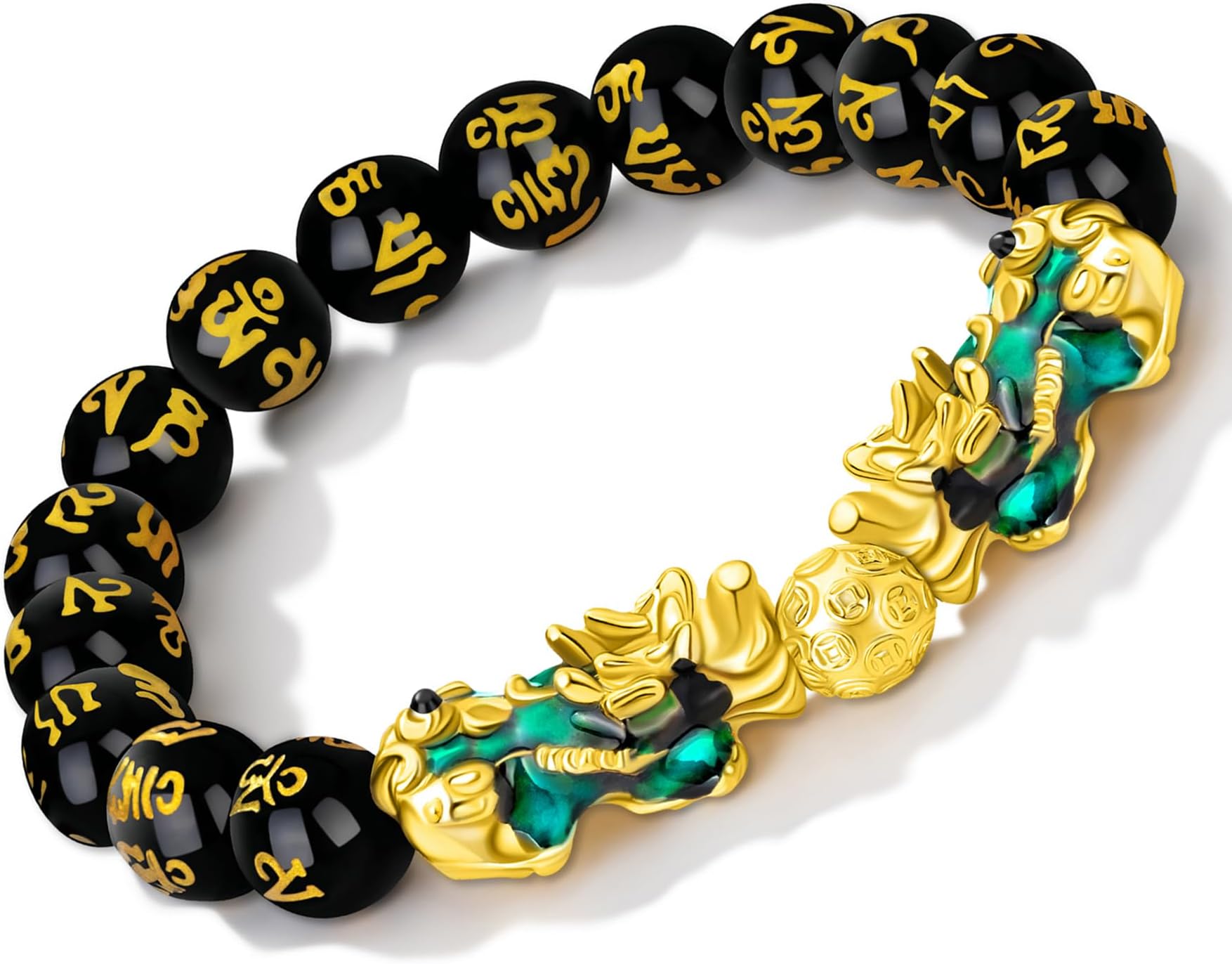 Feng Shui Black Obsidian Wealth Bracelet Color Changed Pi Xiu Bracelets Dragon Mantra Bead Bangle Attract Wealth and Good Luck for Men/Women