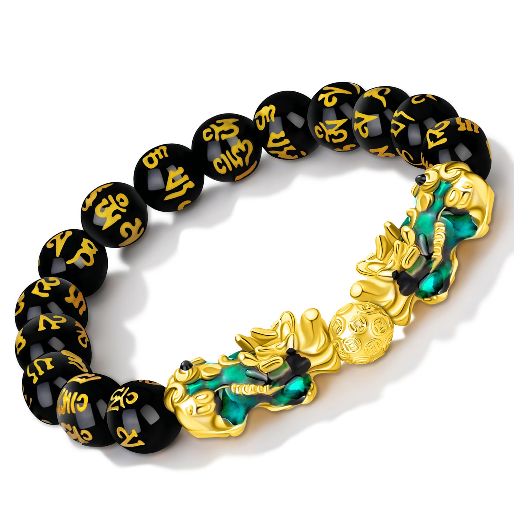 MANRUOMANRUO Feng Shui Black Obsidian Wealth Bracelet Color Changed Pi Xiu Bracelets Dragon Mantra Bead Bangle Attract Wealth and Good Luck for Men/Women