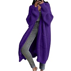 Long Cardigan Sweaters for Women Open Front Chunky Knit Coat Winter Long Sleeve Waffle Ribbed Sweaters with Pockets