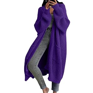 Long Cardigan Sweaters for Women Open Front Chunky Knit Coat Winter Long Sleeve Waffle Ribbed Sweaters with Pockets
