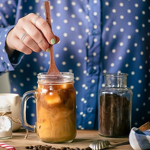 Miniatura 8 de HAKSEN Juego de cucharas de madera de 8 pulgadas, 6 cucharas ovaladas de madera para mezclar, cucharas de mango largo, antiadherentes, utensilios de