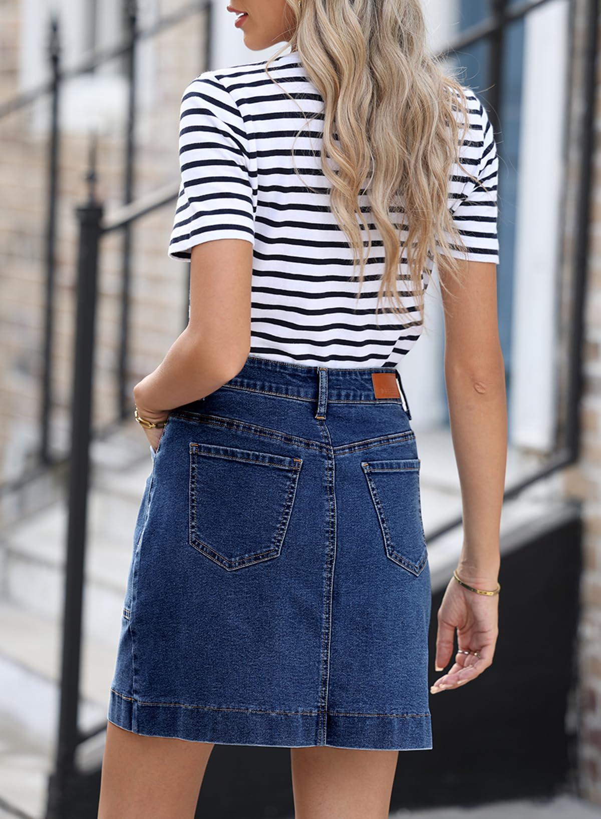 Sidefeel Womens Denim Skirt High Waisted Stretch Casual Mini Skirt Cute Zimbaplatinum Jean Skirt with Pockets