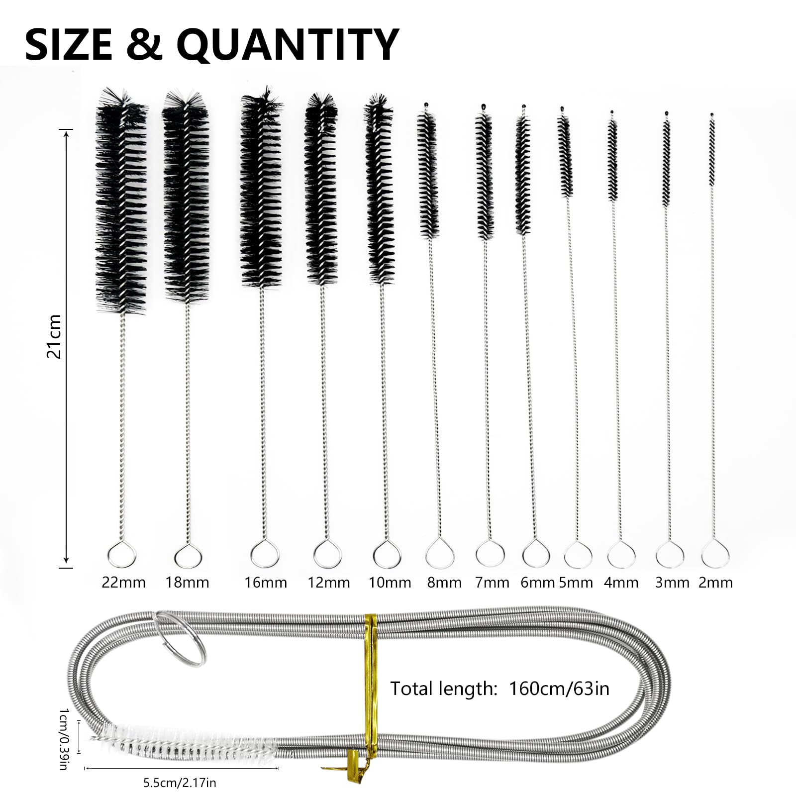 Ymapinc 4 Stück 100 cm Strohhalm Bürste Nylon Schlauchbürste Flaschenbürste Lang Edelstahl Rohrreinigungsbürste für Abflussrohre Babyflaschen Reagenzflaschen Kühlschrankspaltreinigung