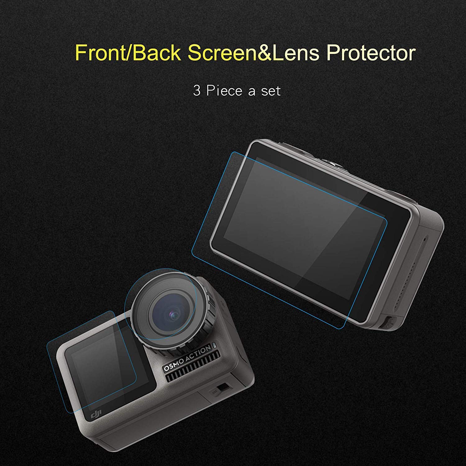 HUIPUXIANG Screen Protector voor DJI Osmo Action 3 Camera (voor accessoires), gehard glas film 0,3 mm High Definition 9H Hardheid Anti-Schroot [2 Sets (2 Voor 2 Achter 2 Lens
