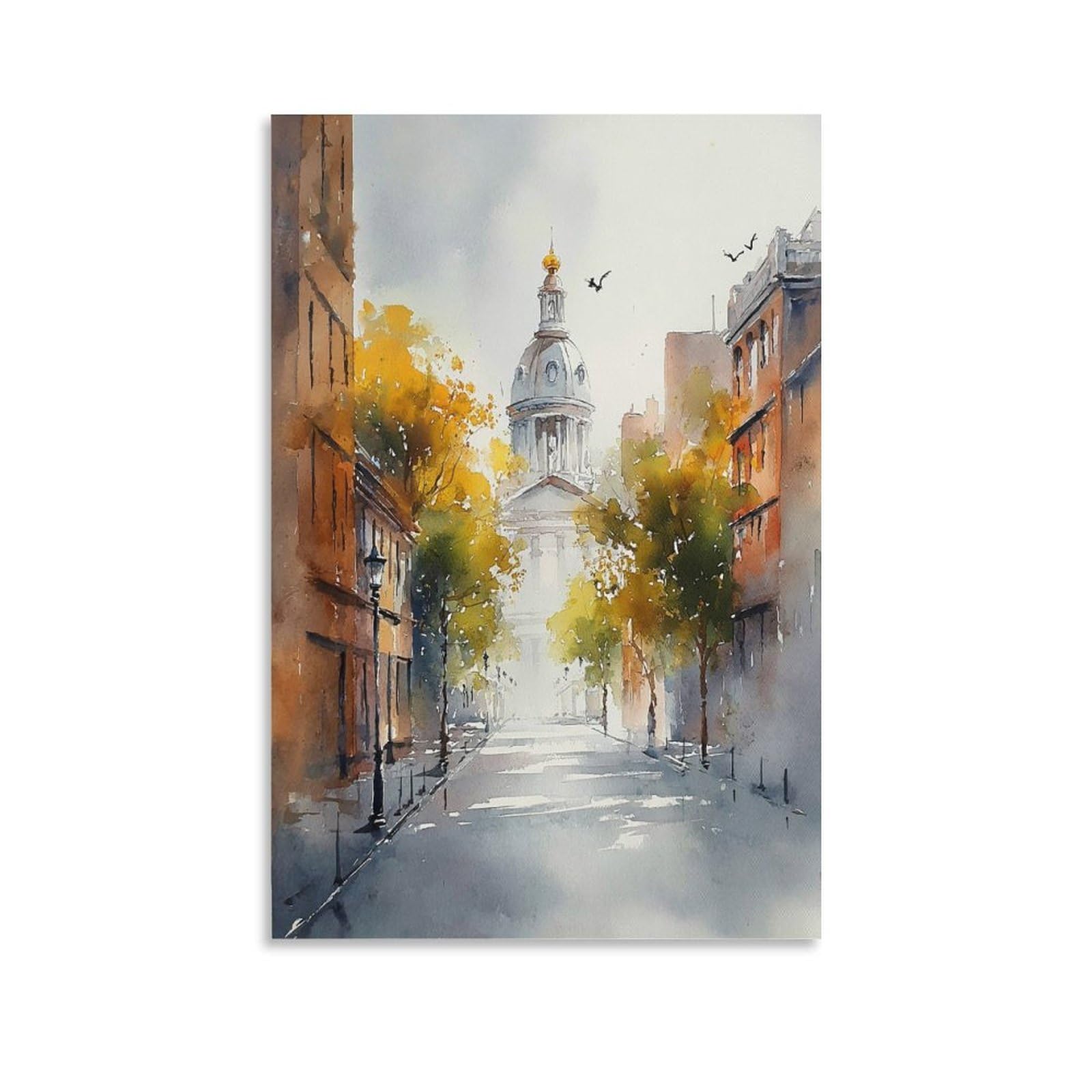 Lcynnh Unframe-Style New Orleans Watercolor Print_ Louisiana Travel Poster_ Cityscape Wall Art 20X30inch(50X75cm) Vintage Watercolor Canvas Art