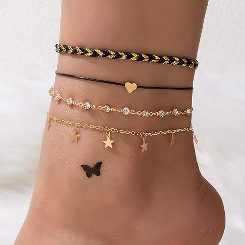 Miniatura 2 de Gold Ankle Bracelets for Women,Gold Anklets for Women Layered Evil Eye Star Beads Cuban Link Chain Anklets Set Summer Beach Foot Chian Jewelry