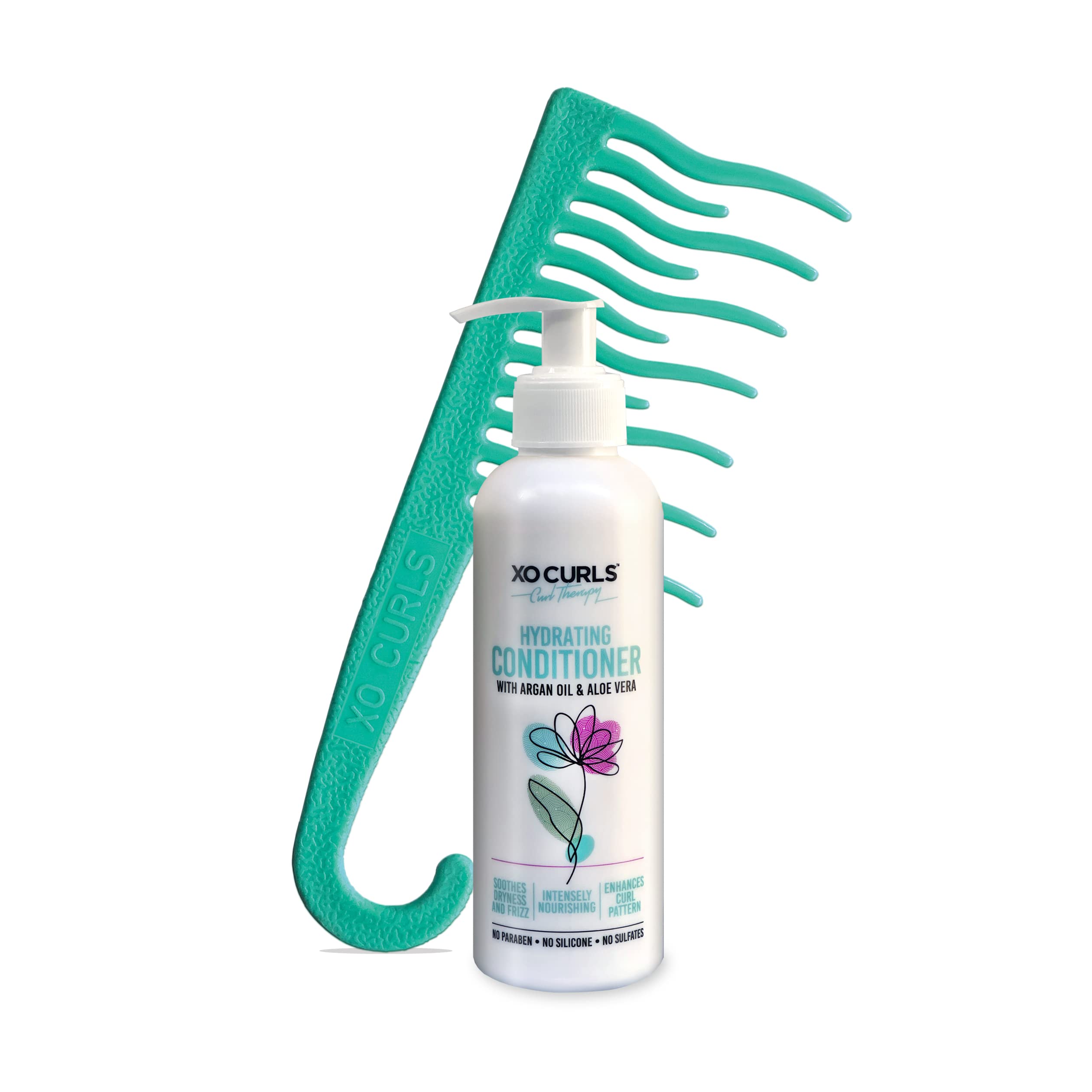 XO Curls 2 Pcs Combo Curl Therapy Range 8 Fl Oz | Comb & Conditioner Combo | Frizz-Free | Soft Natural Curls | Unisex Adult