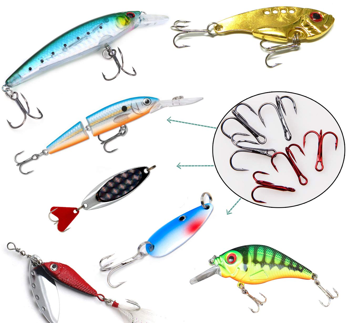 JSHANMEI 130-Piece Treble Hooks Kit - High Carbon Steel Sharp Fish Hooks For Lures, Mixed Sizes - View #4