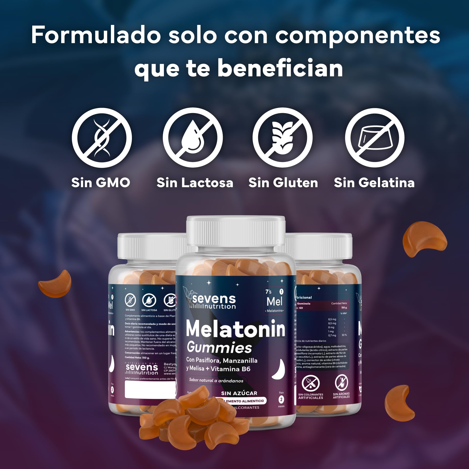 Melatonina Gominolas - Pack Ahorro x2 - Sin Azucar ni Edulcorantes - Gominolas para Dormir Bien - Pasiflora, Manzanilla, Melisa y Vitamina B6 - Sabor Natural a Arándano - Pack de 2x60 Gummies Veganas