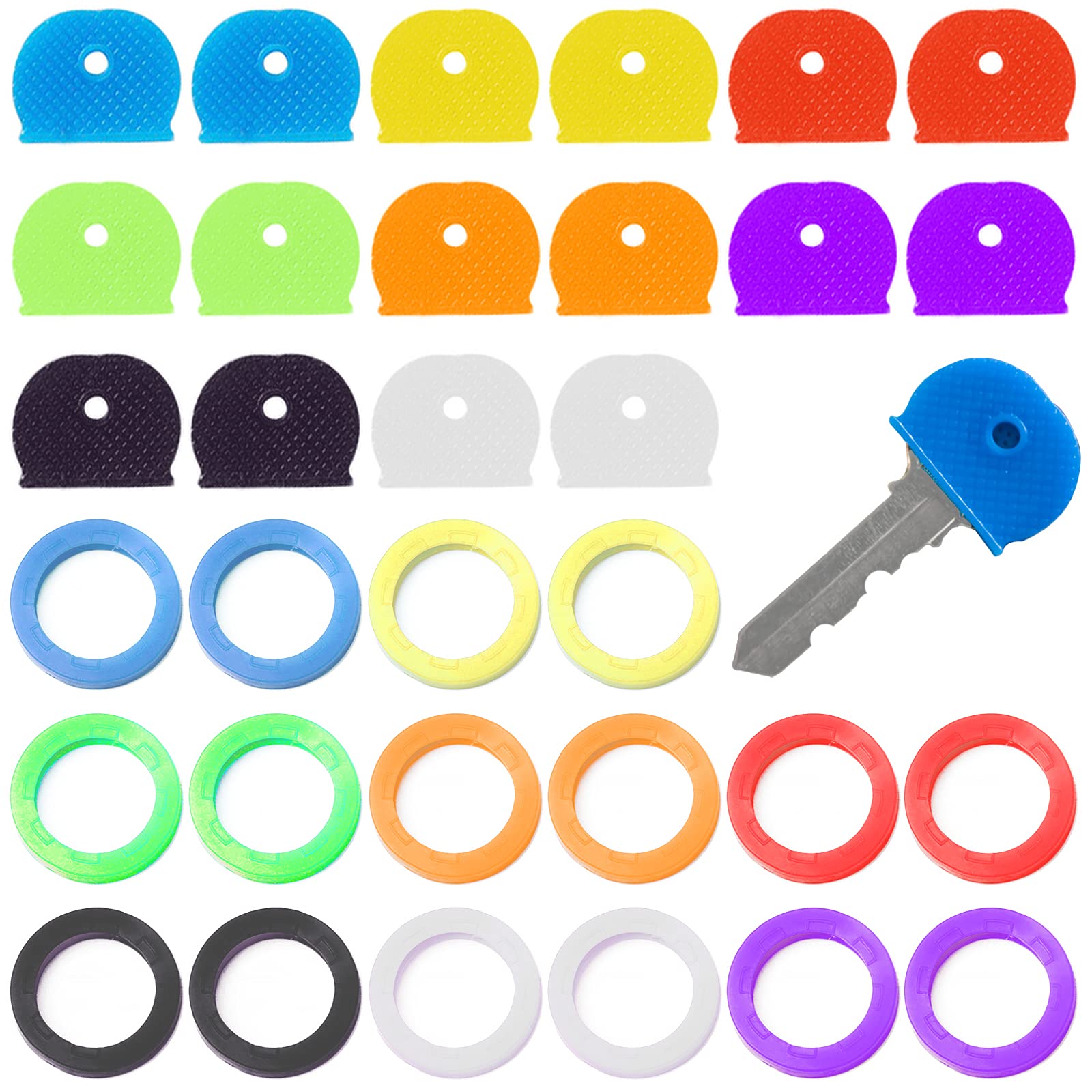 32 Stück SchlüsselKappen Set YUTOU Plastikschlüssel Identifikator Codierungsringe Universeller und flexibler Gummi Tastenkappen für Einfache Identifizierung Türschlüssel(8 Farben, 2 Stile)
