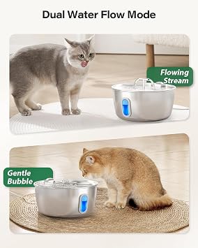 Stainless Steel Cat Water Fountain - 3.2L/108oz Cat Fountain for Drinking