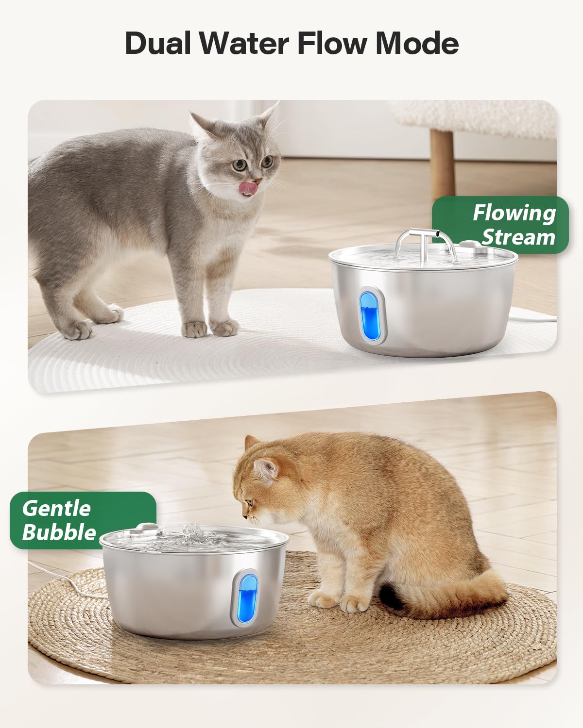 Cat Water Fountain Stainless Steel - 3.2L/108oz Pet Water Fountain for Cats Indoor - Automatic Pet Watering Dispenser (1 Filter) - image 6