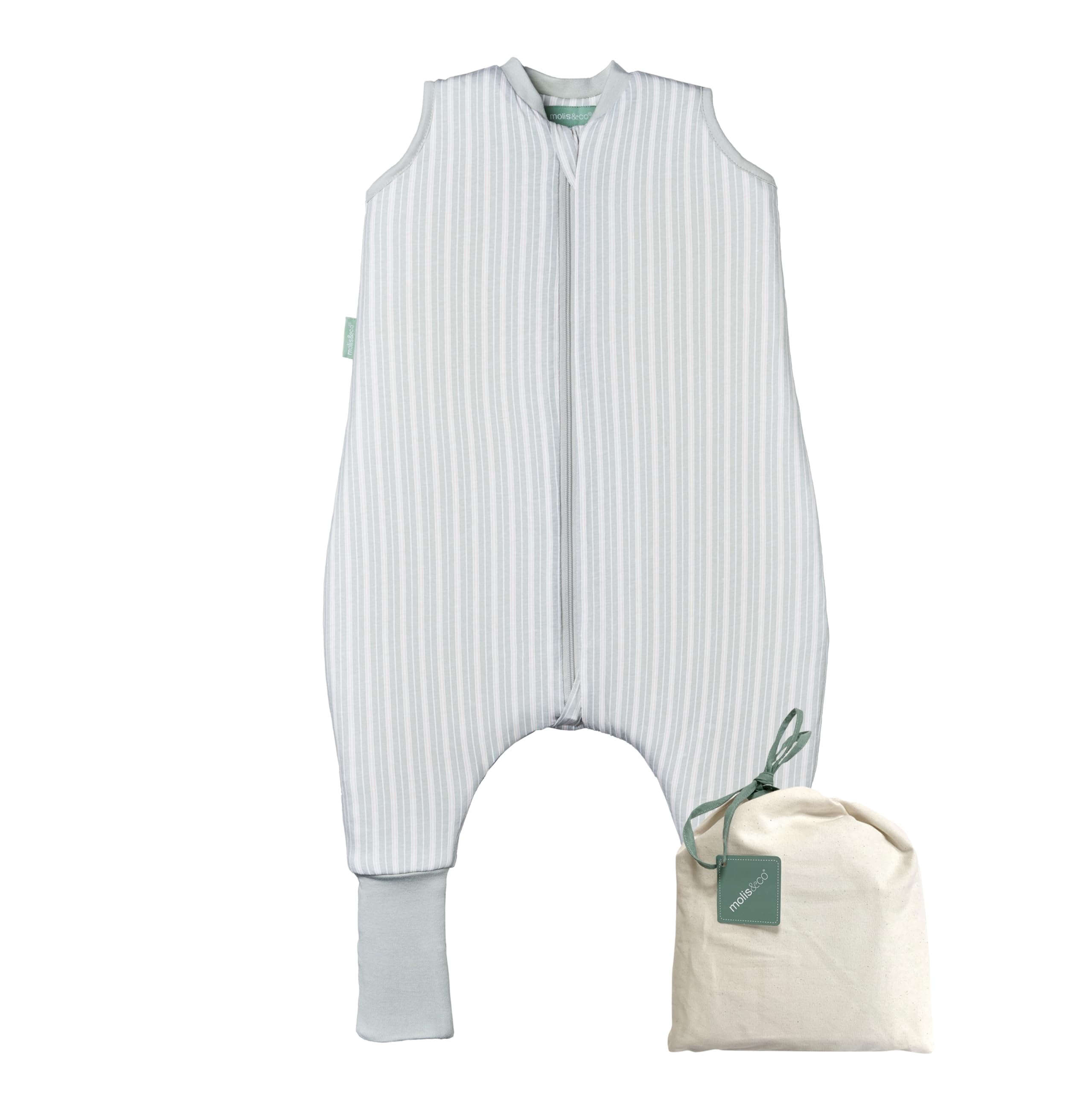 molis&co - Baby Schlafsack mit Füßen und Socke -Ideal für Frühling und Herbst - Babyschlafsack mit Beinen 1 tog - 100% Baumwolle (Oeko-TEX 100), Premium Qualität - Dawn Stripes (80 cm)
