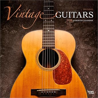 Vintage Guitars | 2026 12 x 24 Inch Hanging Monthly Square Wall Calendar | Foil Stamped Cover | Plastic-Free | BrownTrout | Instrument Classic