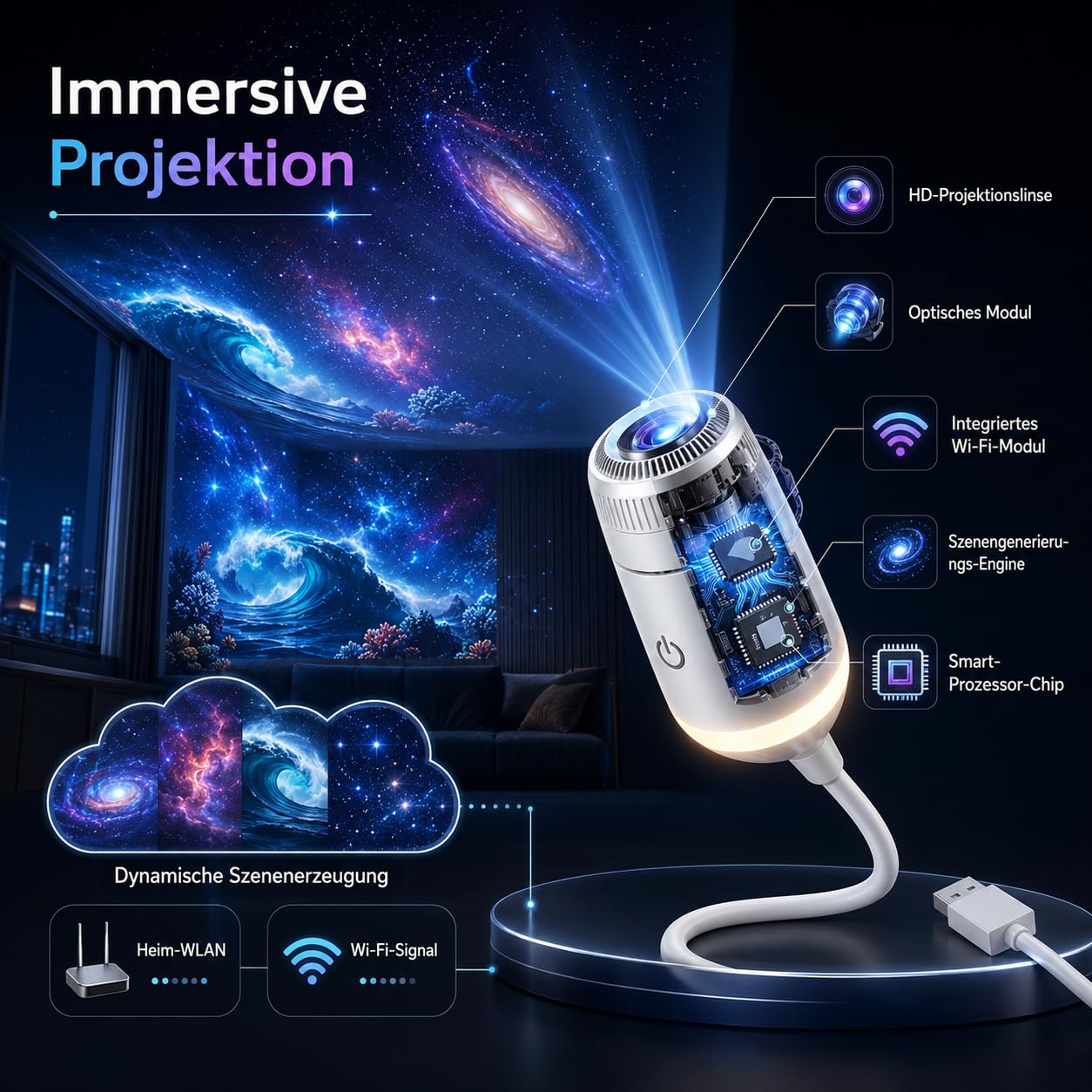 Comauo Sternenhimmel Projektor Nachtlicht 2 In 1 LED Sternenprojektor Kinder Schlaflicht USB Dimmbar 24 Projektionsfolien Babyzimmer (24 Projektionsfolien)