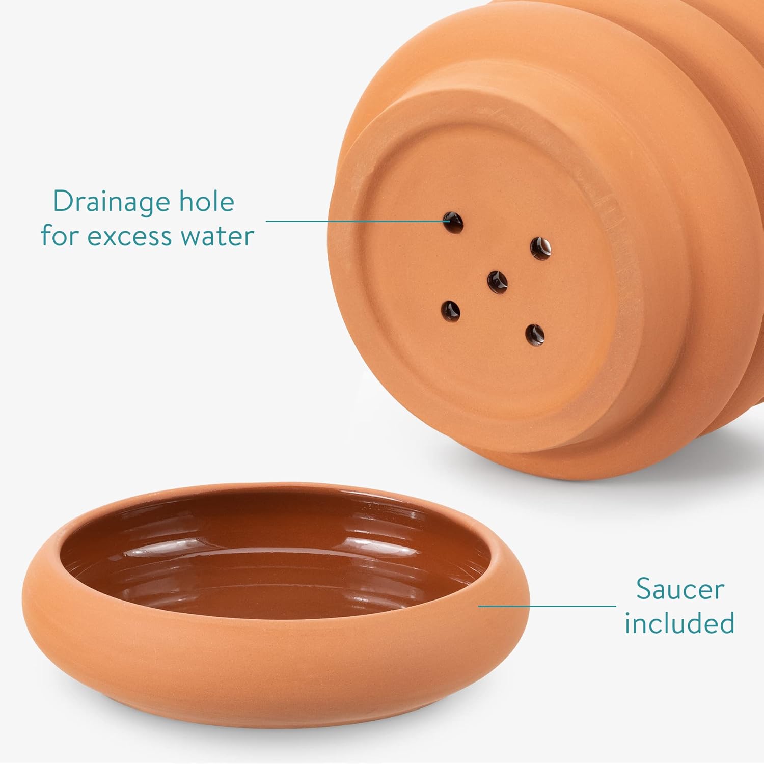 Navaris Ripple Terracotta Outdoor Plant Pot - Ribbed Design, Modern Style with Removable Base Drainage
