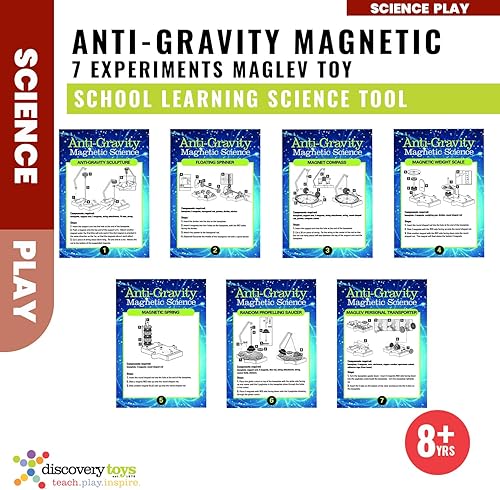 Miniatura 4 de Discovery Toys Kit de experimento de ciencia magnética antigravedad | Juguete de levitación magnética giratorio, brújula, resorte | Juguete de tallo