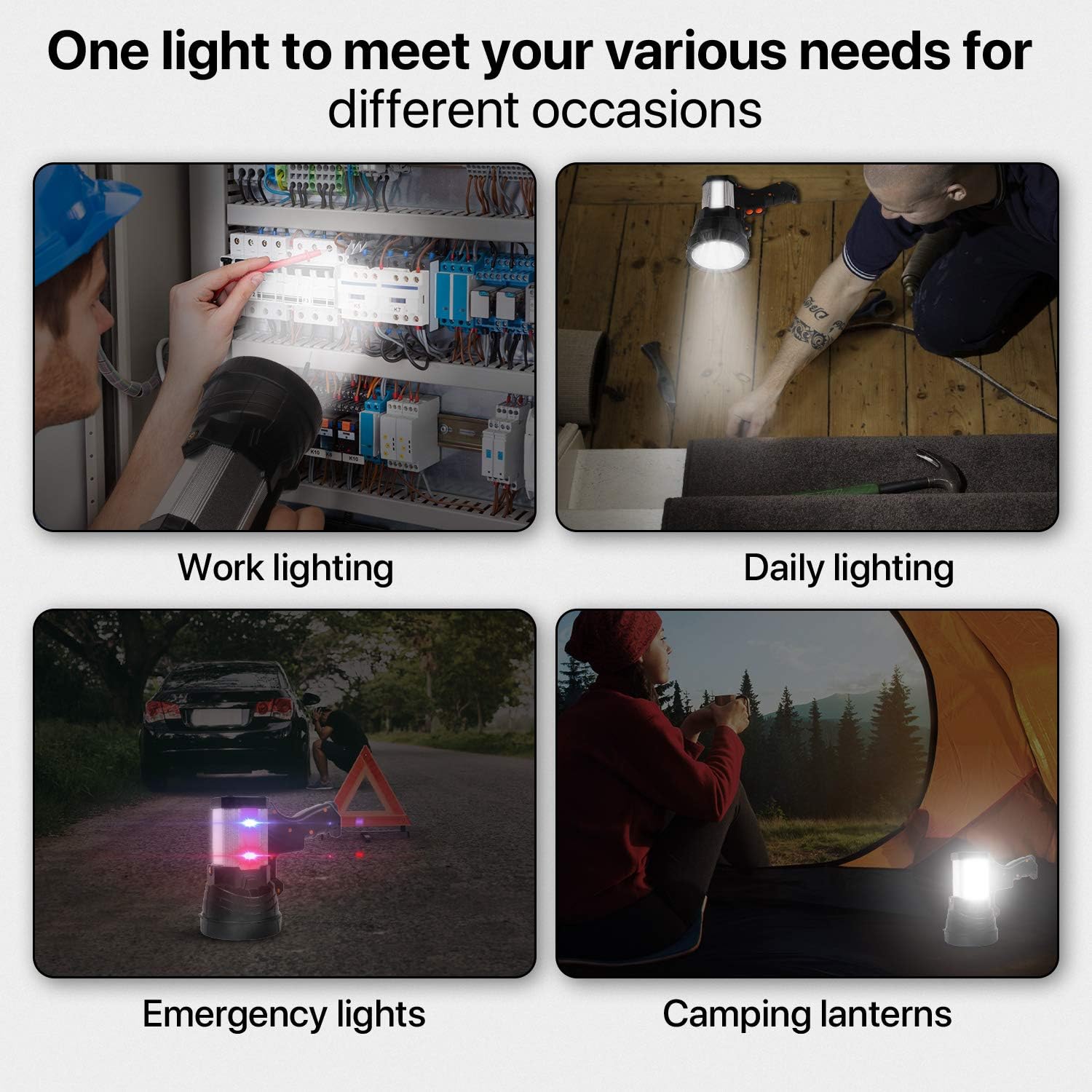 Rechargeable Spotlight Led Tactical Flashlight Super Bright 10000mah 6000 Lumens Spot Light Waterproof Handheld Searchlight Power Bank Function Torchlight 6 Modes with Tripod (Aluminium_Alloy Silver) - - 