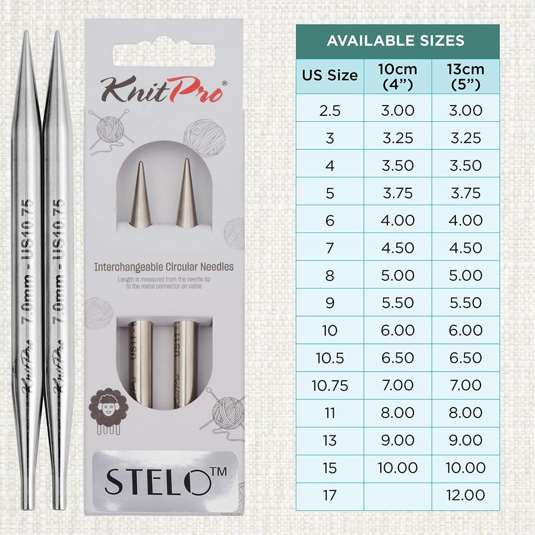KnitPro Stelo Lace Interchangeable Tips 5" (13cm) | US Size 10.75 (7mm)