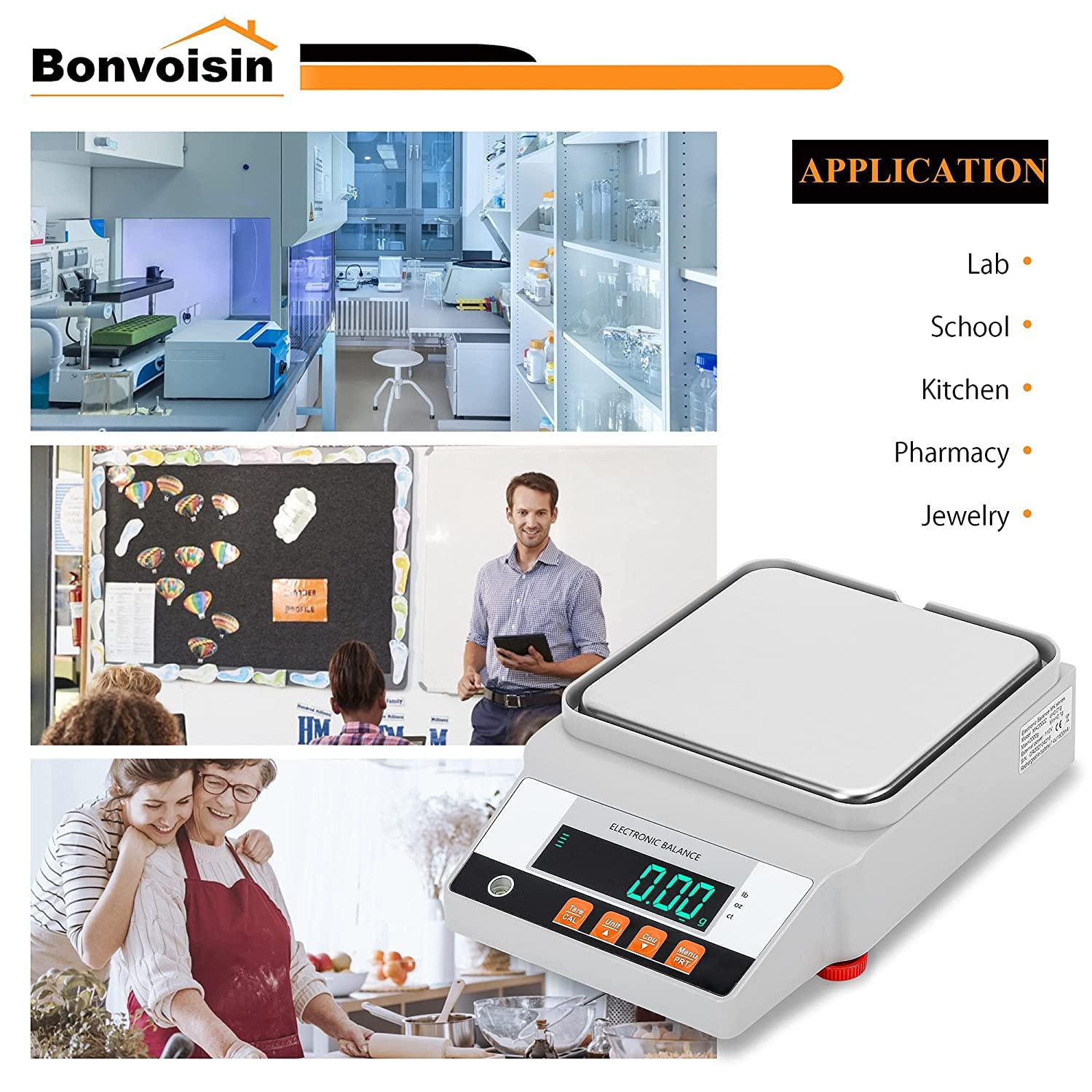 Bonvoisin Balanza de laboratorio 5000gx0.01g Digital Precision Scale con interfaz RS 232 Científica de Laboratorio Balanza de Equilibrio Analítico Electrónico Balanza de Joyería Báscula de Cocina