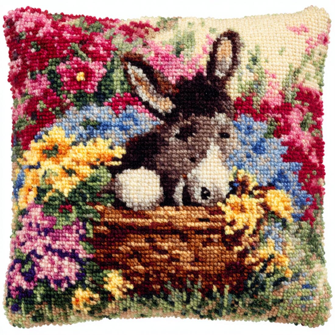 Kitquiver Animal Latch Hook Cushion Set Donkeys and Flowers Latch Hook Kit for Adults Beginners Embroidery Crochet Set DIY Throw Pillow Covers Kits 17x17In