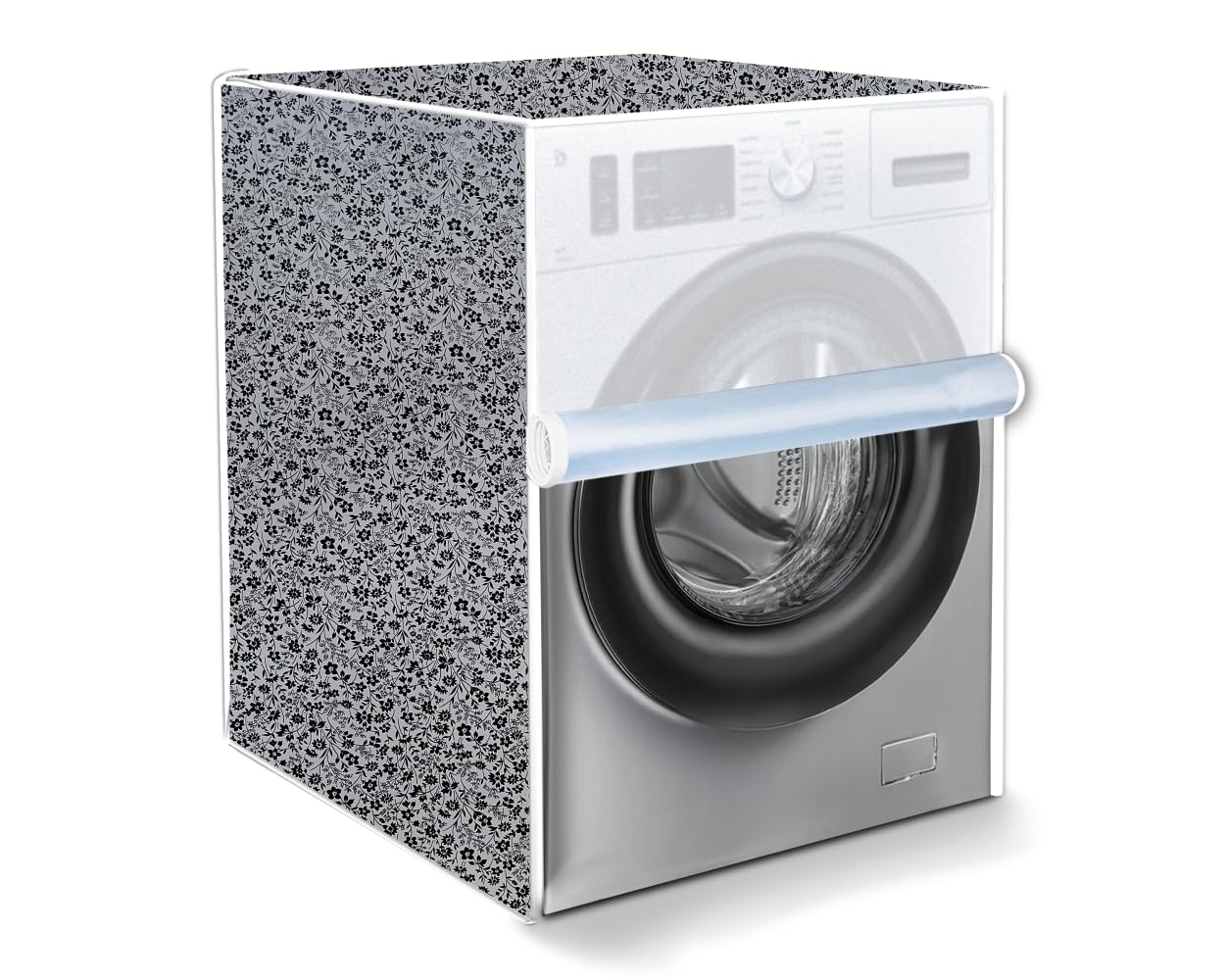 The Furnishing Tree Fully Automatic Front Load Washing Machine Cover | Waterproof & Dustproof | Easy to Clean | Inlet & Outlet Pipe Provision | Durable & Wipeable, Floral Darkgrey, PVC, (66x66x89 CM)