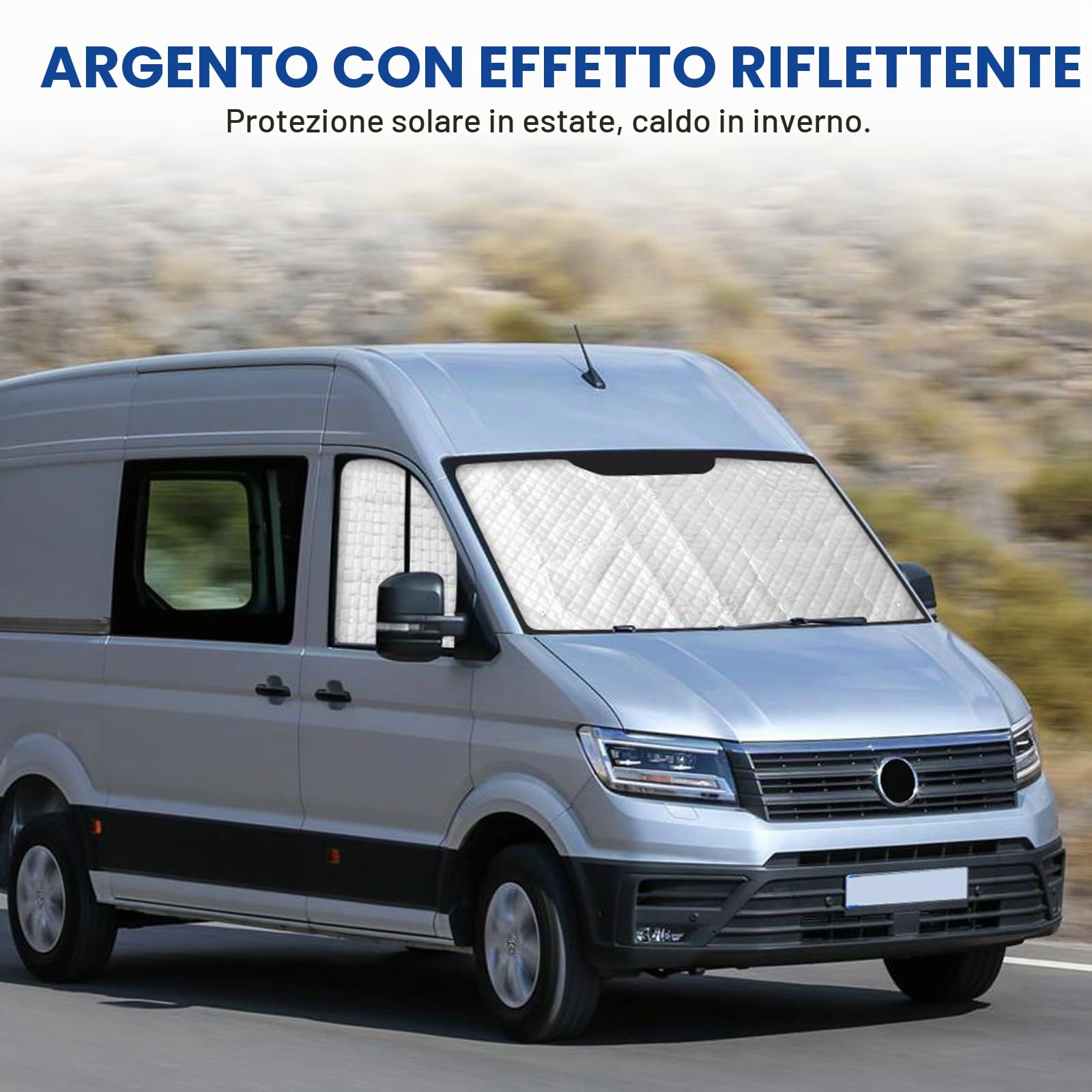 Tappetino Termico sostituzione per VW Crafter/Grand California 2006-2017 3 Pezzi, Protezione Solare per Parabrezza, Visiere Parasole Pieghevoli, Fodera nera