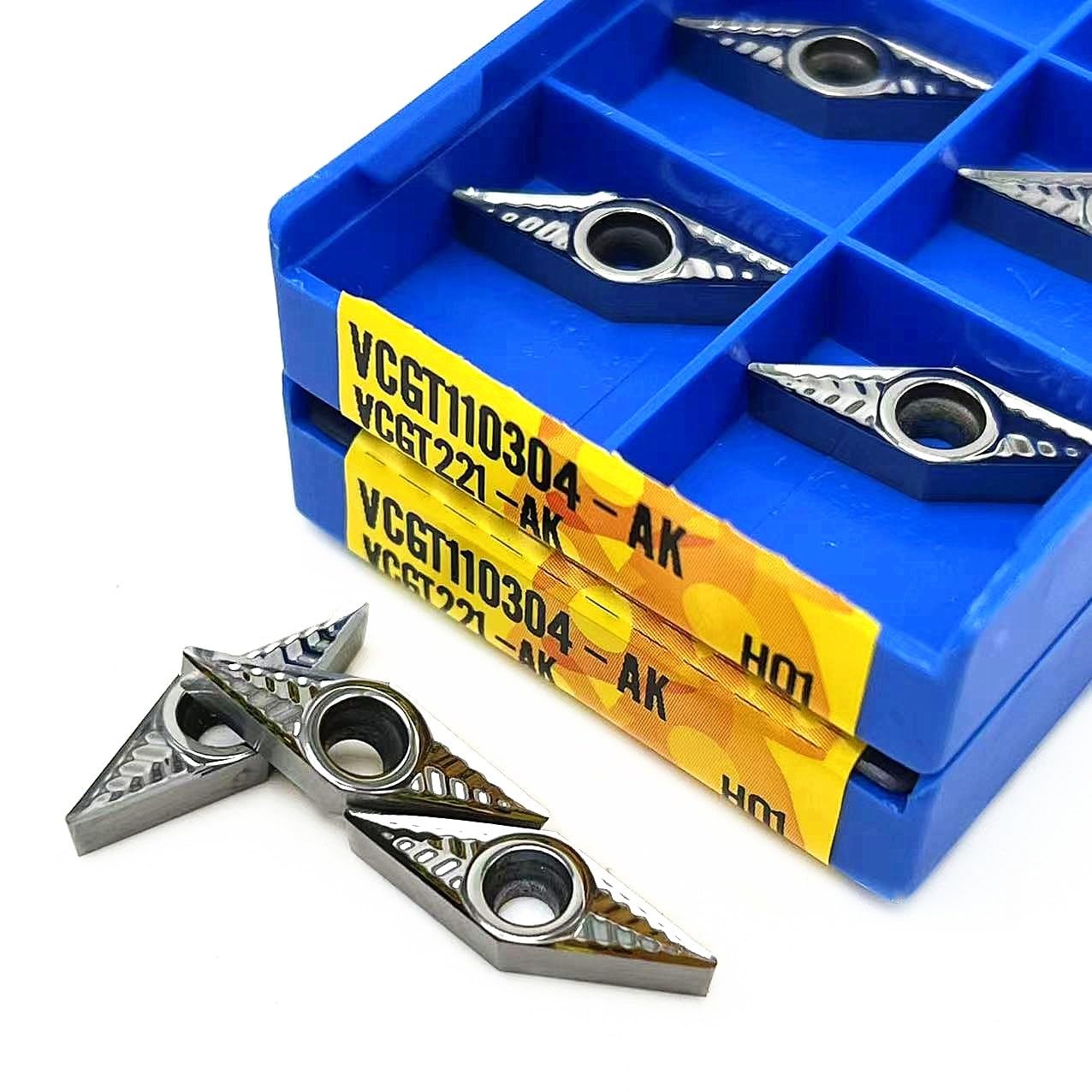 10pcs VCGT110302 AK H01 VCGT110304 AK H01 VCGT110308 AK H01 Carbide Inserts for Aluminum, CNC Cutting Tool Turning Tool Milling Inserts(VCGT110304 AK H01)