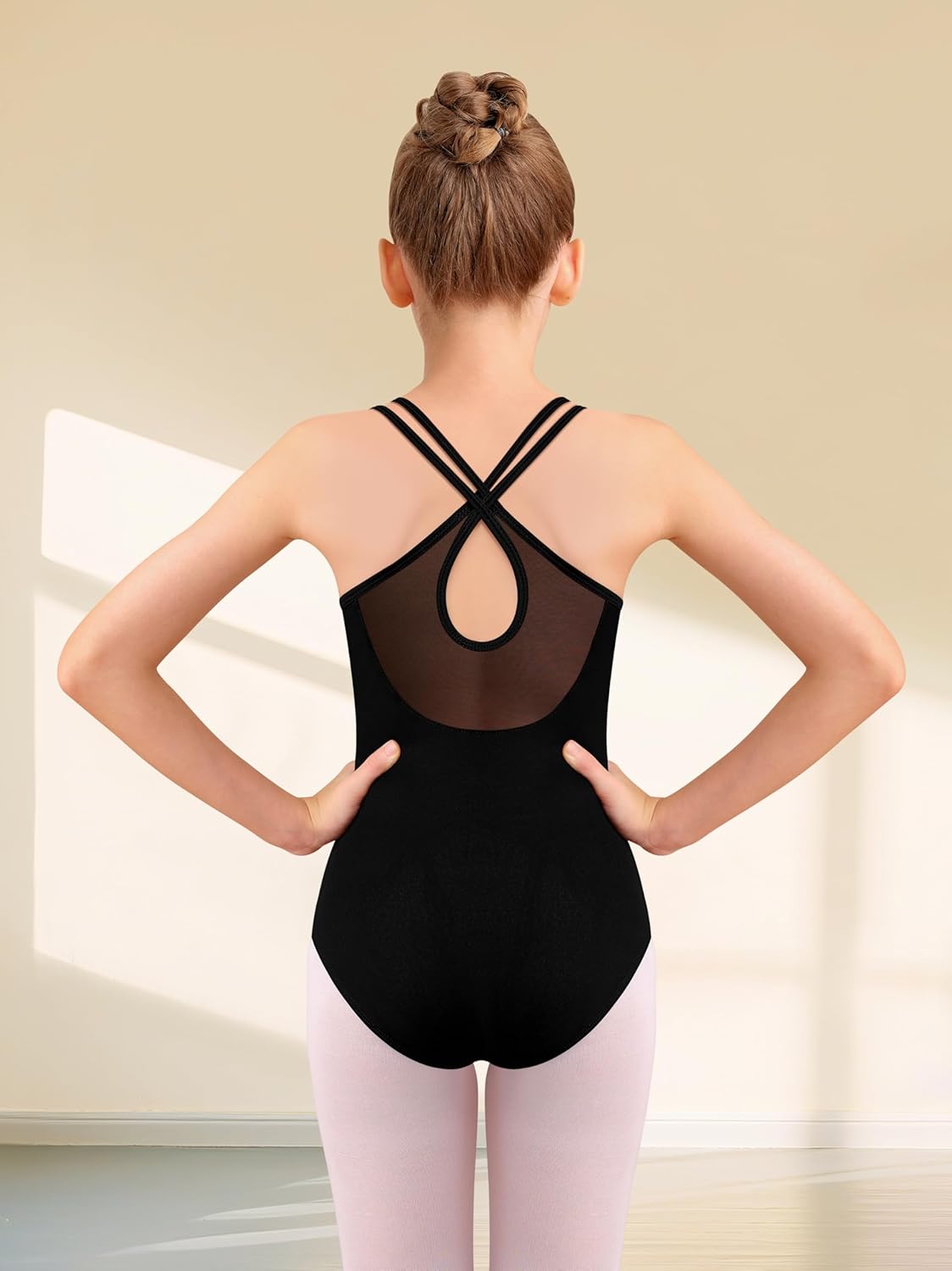 Girls Black Dance Leotard Mesh Tank Ballet Dancewear,Full Front Lining,Breathable - Image 3
