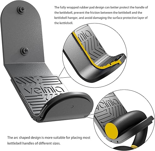 Miniatura 2 de veimia Kettle Bell Wall Rack, Wall Mounted Kettle Bell Storage Hanger, Gym Storage Mount for many Size Kettlebell, Kettlebell Rack with rubber mat