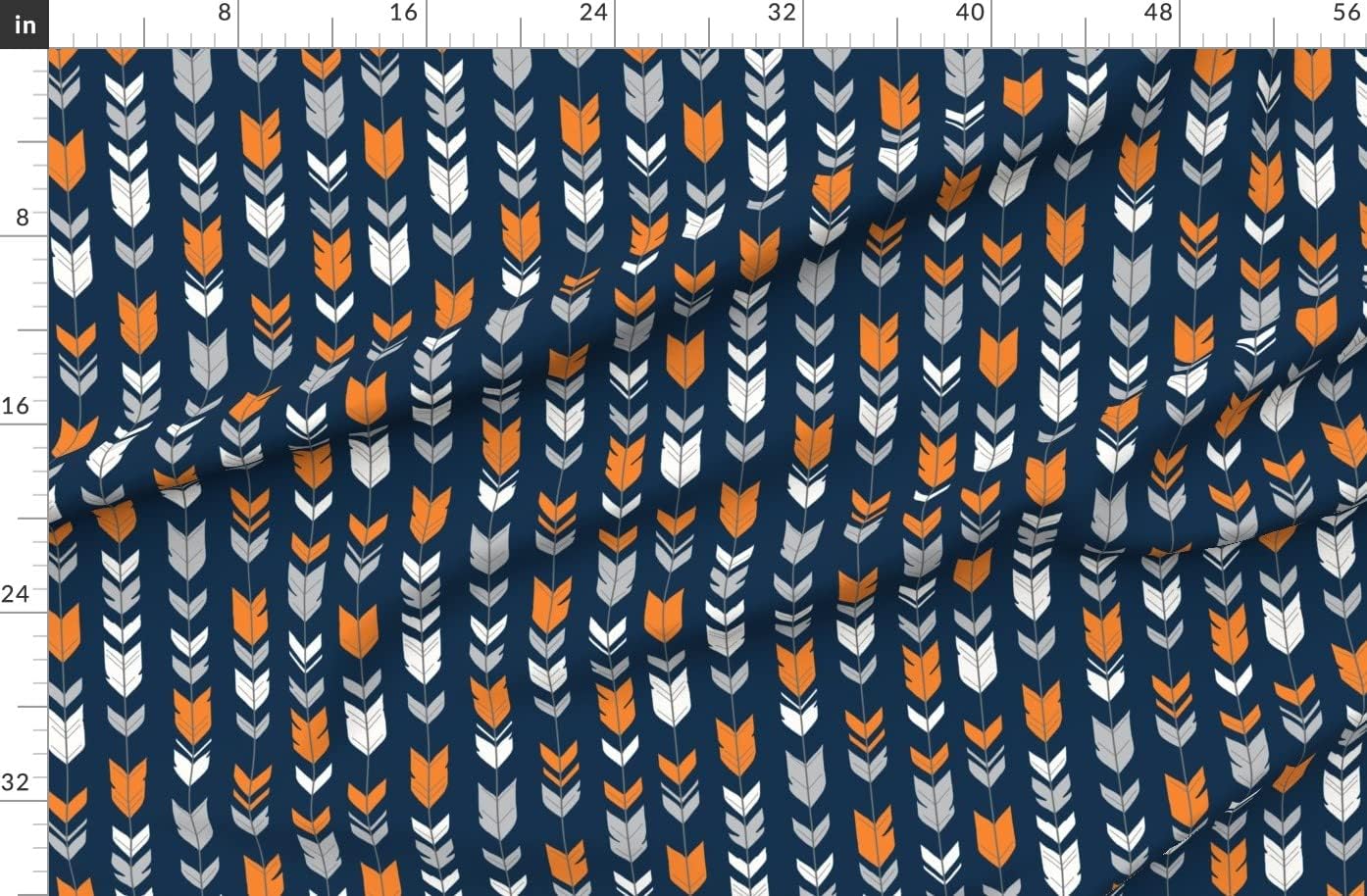 Spoonflower Fabric - Arrow Feathers Navy Orange Trendy Chevron Archery Gray Feather Printed on Organic Cotton Sateen Fabric by The Yard - Sewing Quilting Apparel Home Decor