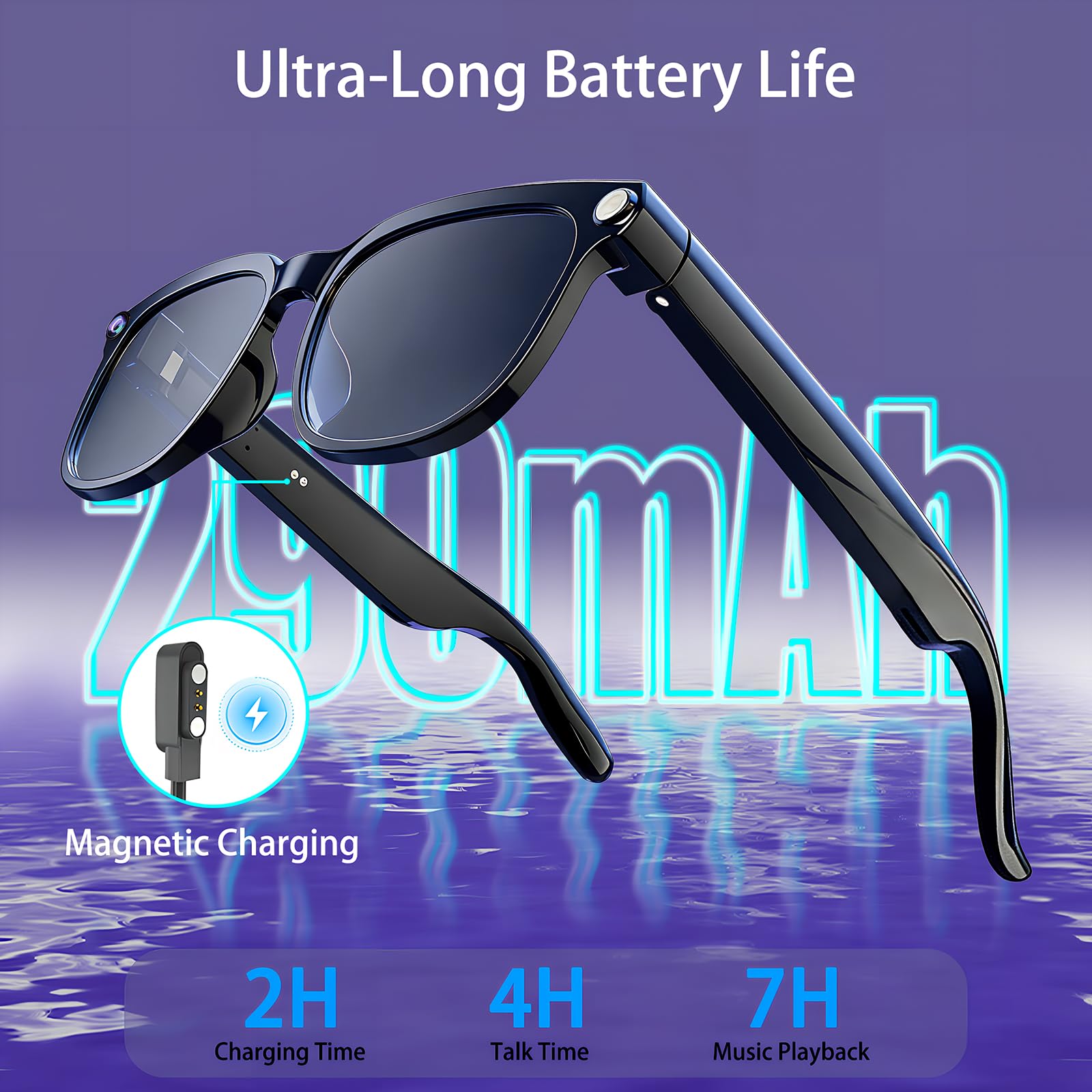 Lunettes Connectées avec 8MP Lunette Camera, 1080p Lunette Traductrice Lunettes IA Lunette Intelligente avec Verres Photochromiques, Musique Bluetooth, Stant Vocal et Vidéo