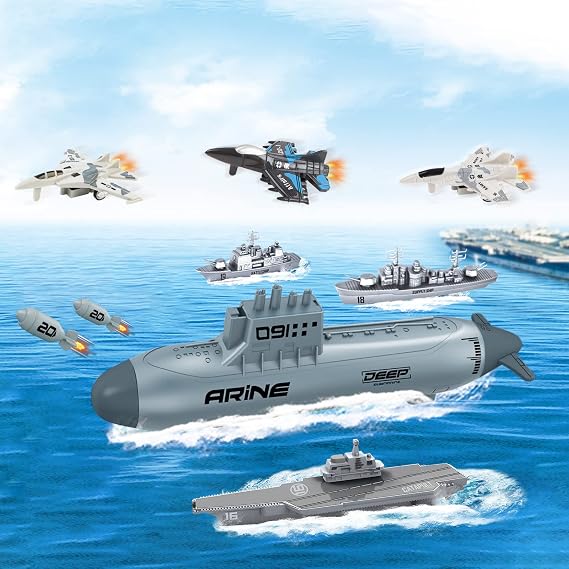 deAO Kids Army Toys, Aircraft Carrier Military Battleship Submarine Playset
