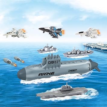 deAO Kids Army Toys, Aircraft Carrier Military Battleship Submarine Playset