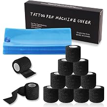 200PCS Pen Covers with 12PCS Grip Tape - Combofix Machine Wrap Cover Blue Pen Bags Pen Sleeves Machine Sleeves with Black Grip Wrap Self-Adherent Tape Plastic Covers