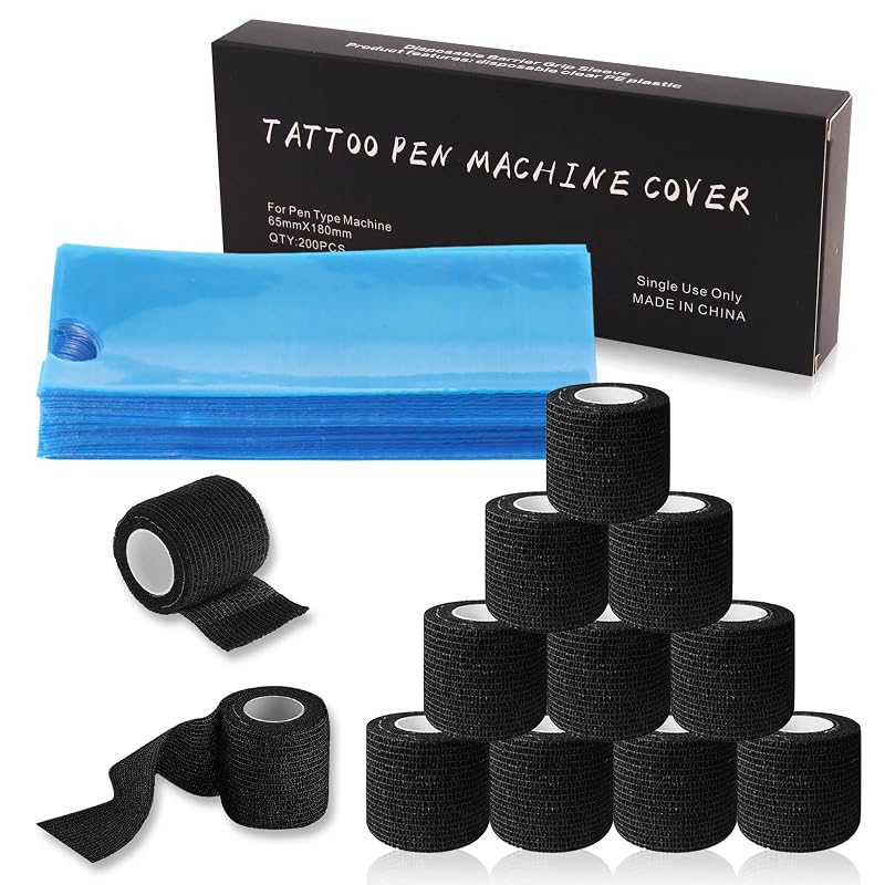 Kit combofix com 200 capas azuis para caneta de tatuagem e 12 fitas para grip